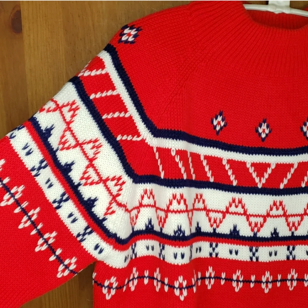 Red Nordic Print Winter Sweater By Montgomery Ward - Image 4
