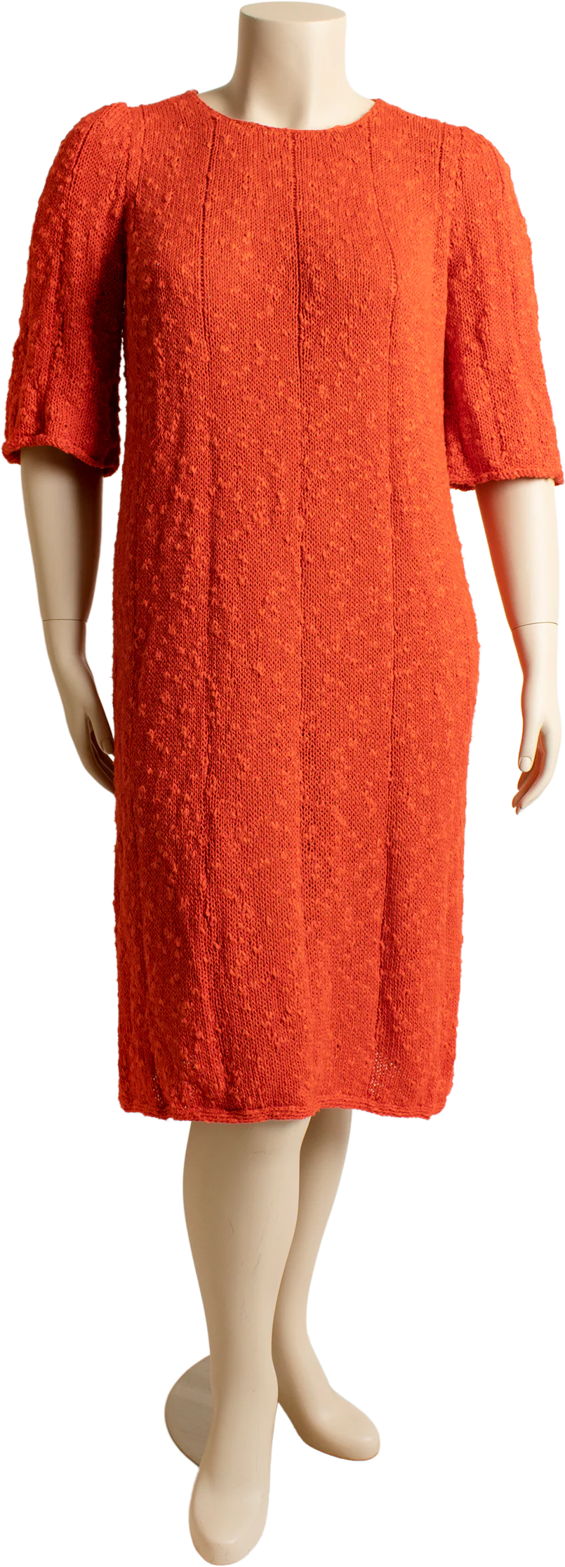 Red Orange Knitwear Knit Casual Midi Dress