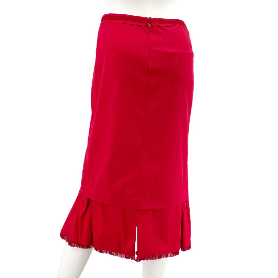 Red Pleated Ruffle Midi Skirt by PRADA - Image 7