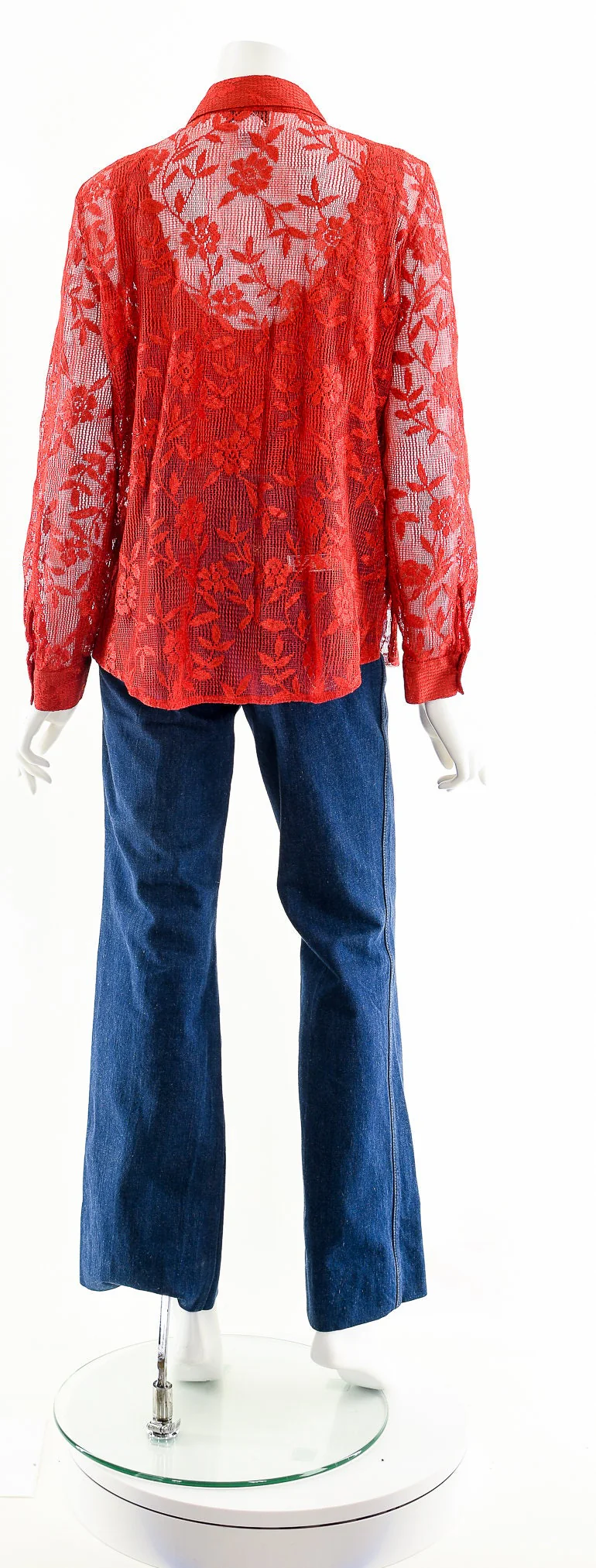 Red Sheer Lace Button Up Blouse - Image 7