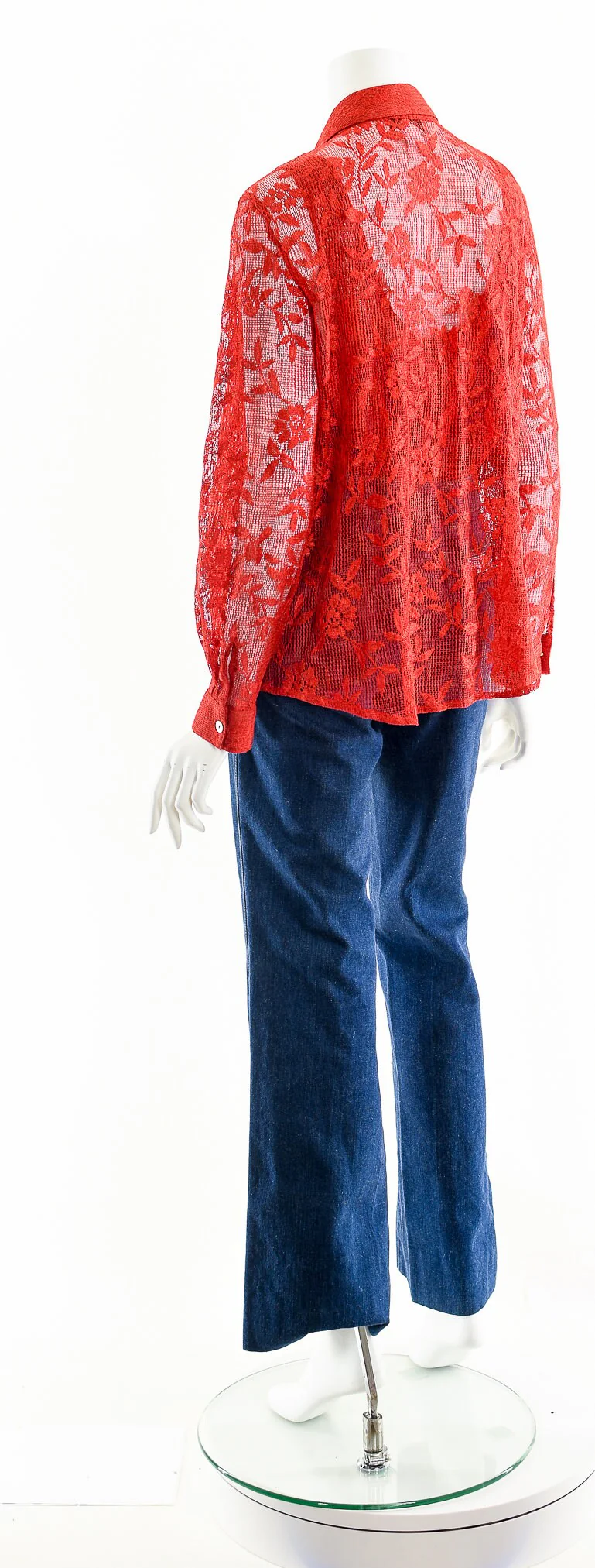 Red Sheer Lace Button Up Blouse - Image 8