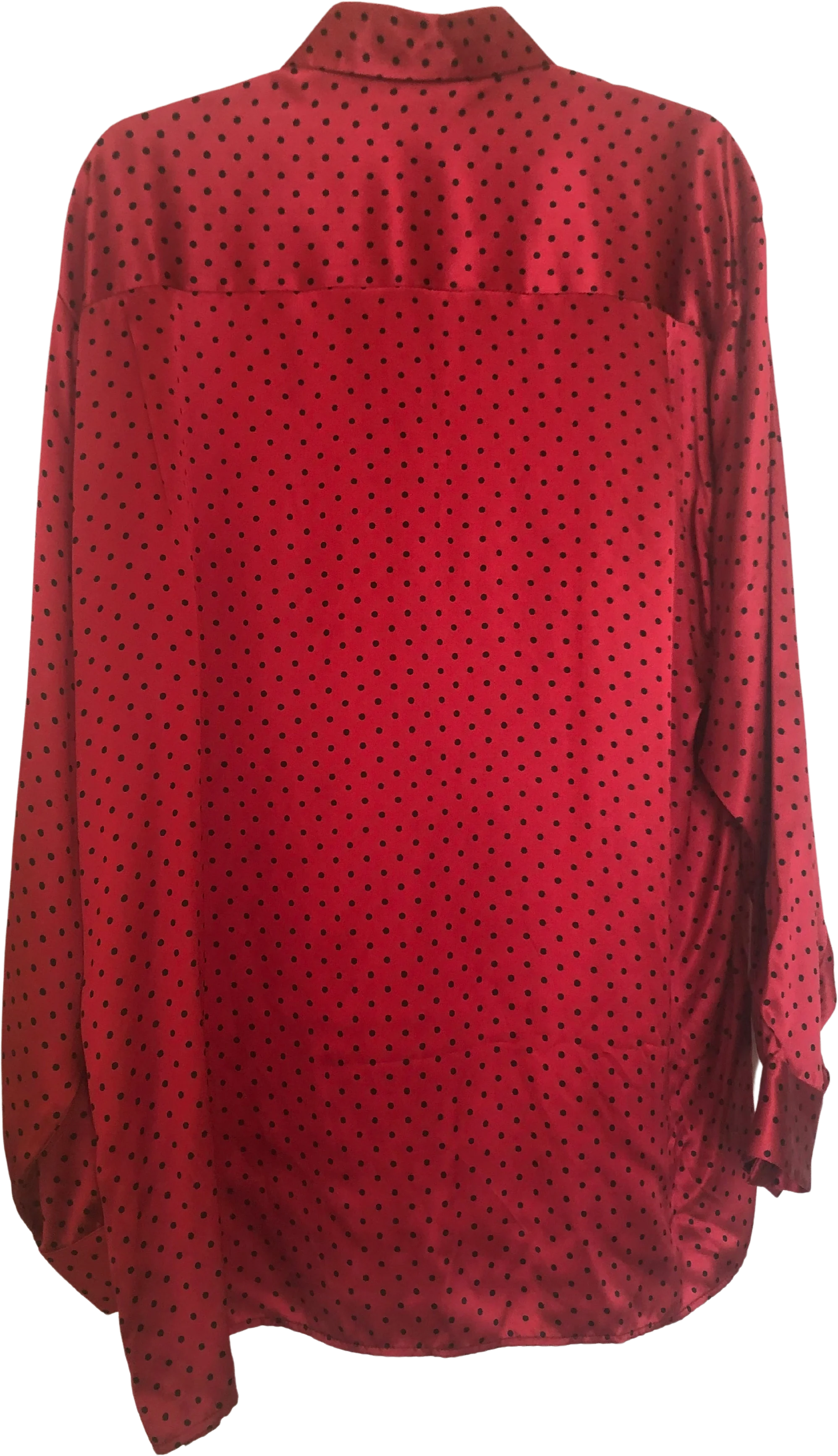 Red Shirt 100% Silk With Black Polka Dots By Genelli - Image 2