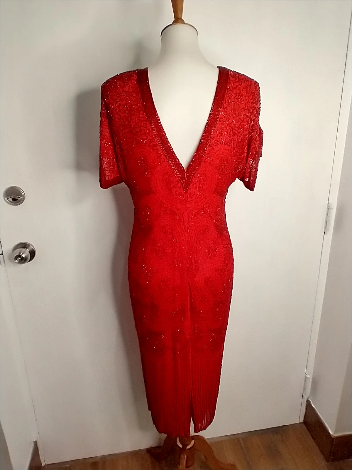 Red Silk Beaded Gown By Oleg Cassini - Image 5
