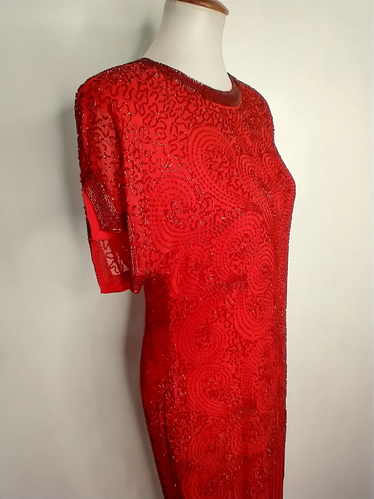 Red Silk Beaded Gown By Oleg Cassini - Image 9