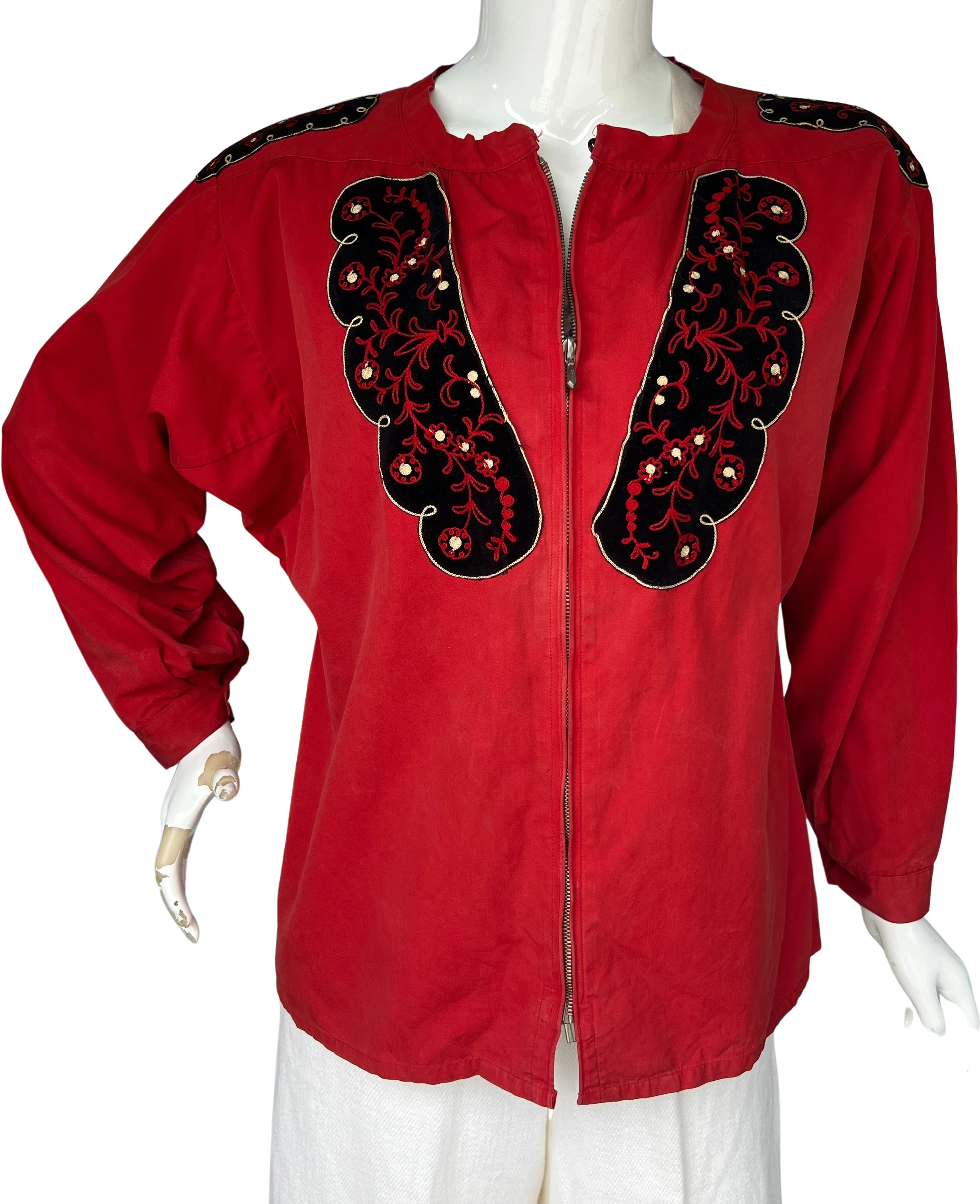 Red Swiss Embroidered Velvet Panel Jacket by Wintro