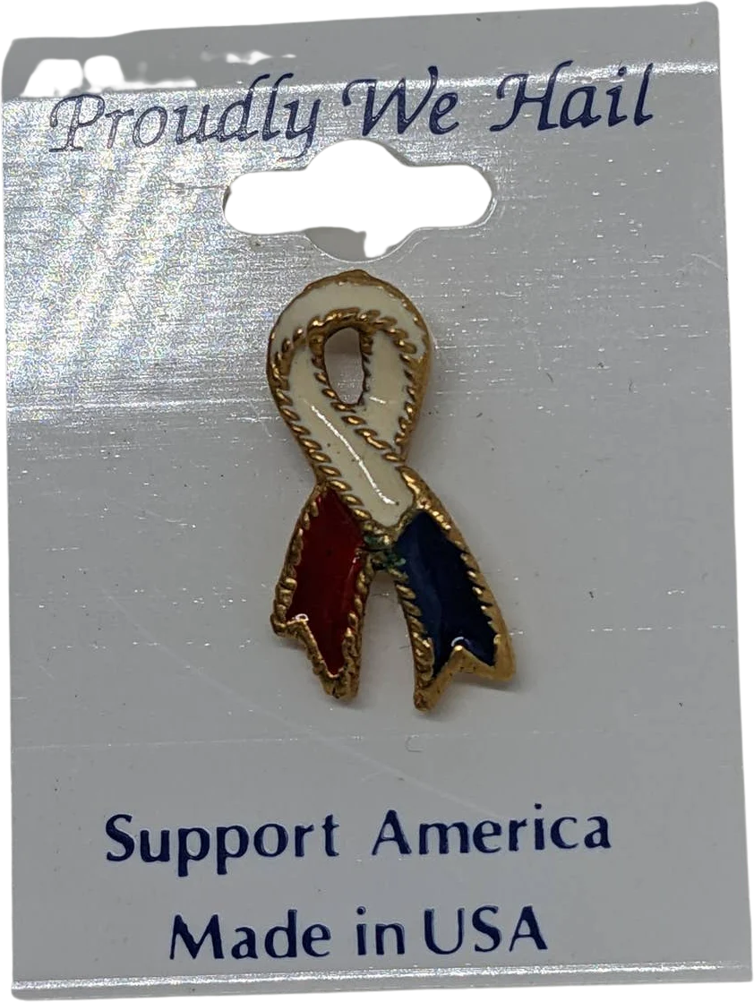 Red White Blue Ribbon Pin Patriotic Election Day Vintage Old Stock Made In Usa