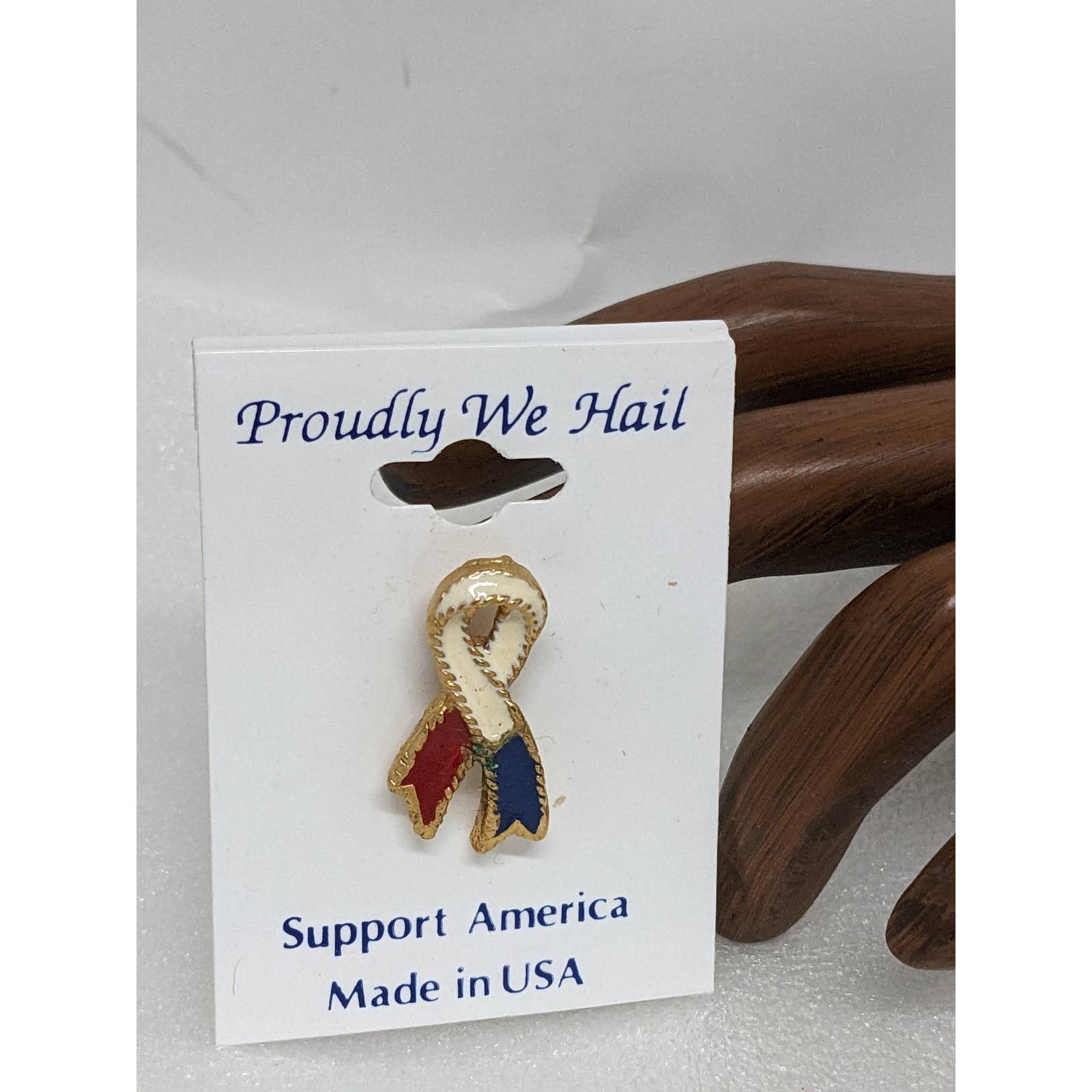 Red White Blue Ribbon Pin Patriotic Election Day Vintage Old Stock Made In Usa - Image 2