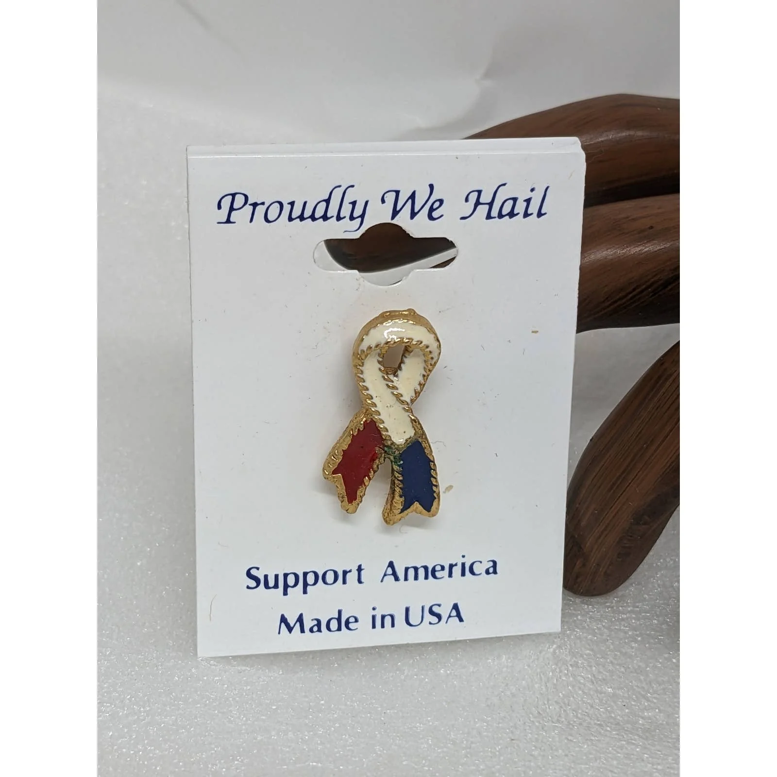 Red White Blue Ribbon Pin Patriotic Election Day Vintage Old Stock Made In Usa - Image 3