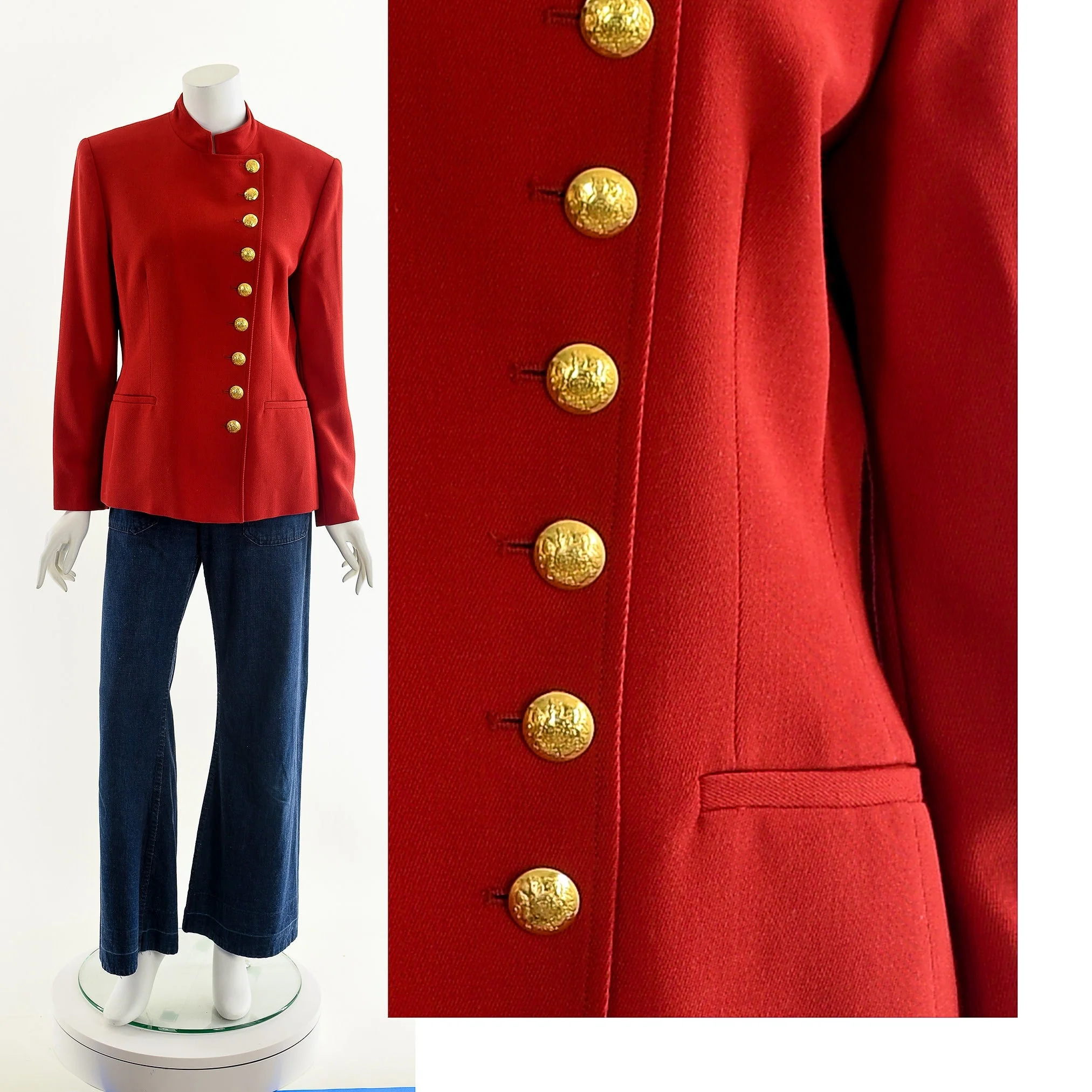Red Wool Asymmetrical Ralph Lauren Military Inspired Jacket by Ralph Lauren - Image 2