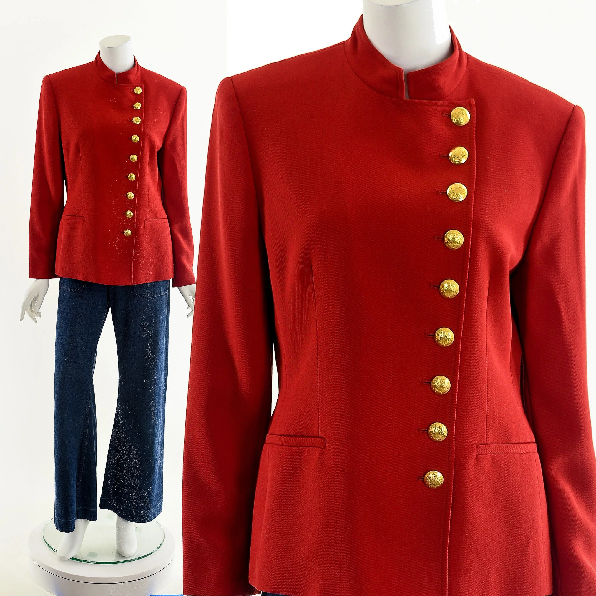 Red Wool Asymmetrical Ralph Lauren Military Inspired Jacket by Ralph Lauren - Image 3