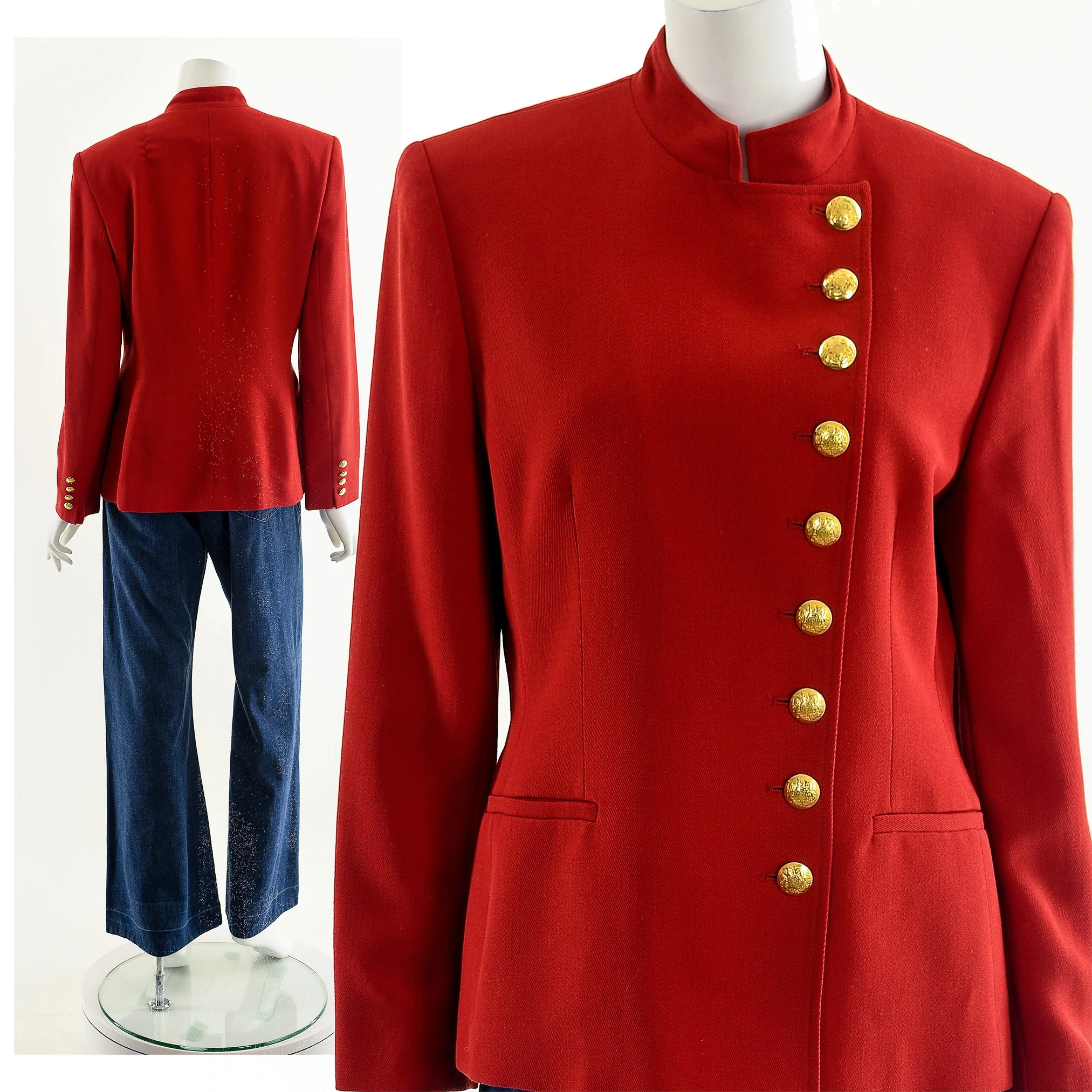 Red Wool Asymmetrical Ralph Lauren Military Inspired Jacket by Ralph Lauren - Image 4