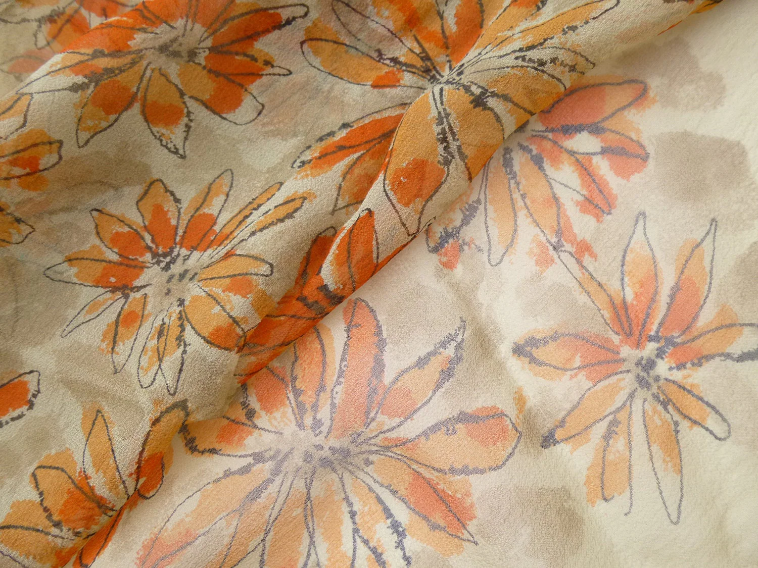 Reduced! 60s Crepe Designer Hand Painted Scarf by Vera Silk