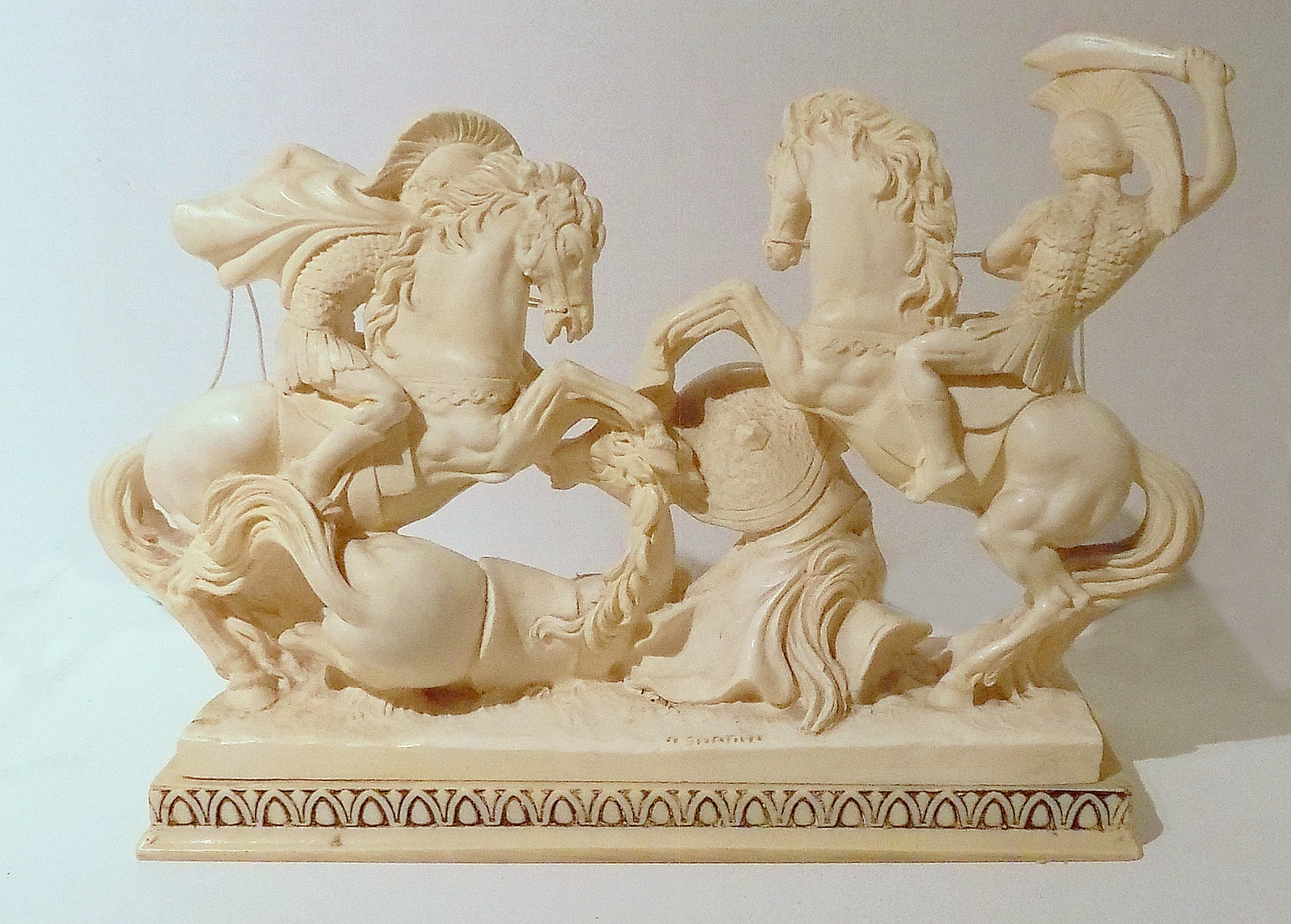 Reduced! Vintage Sculpture Battle Scene Sculpture by a Santini Italian Marble Resin Horses Roman Soldiers Hand Carved Art by A Santini - Image 2
