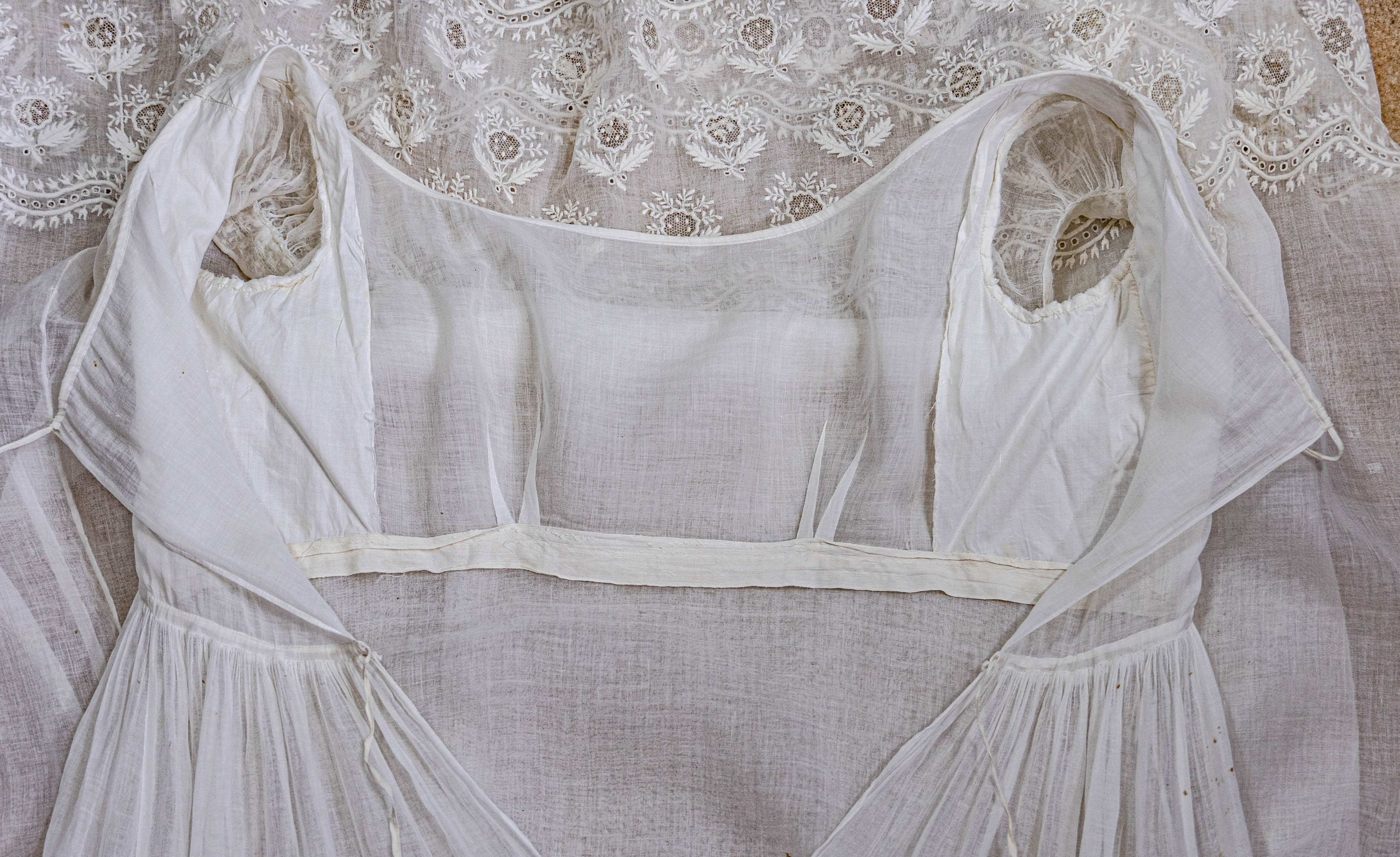 Regency White Cotton Muslin Gown Hand Sewn - Image 10