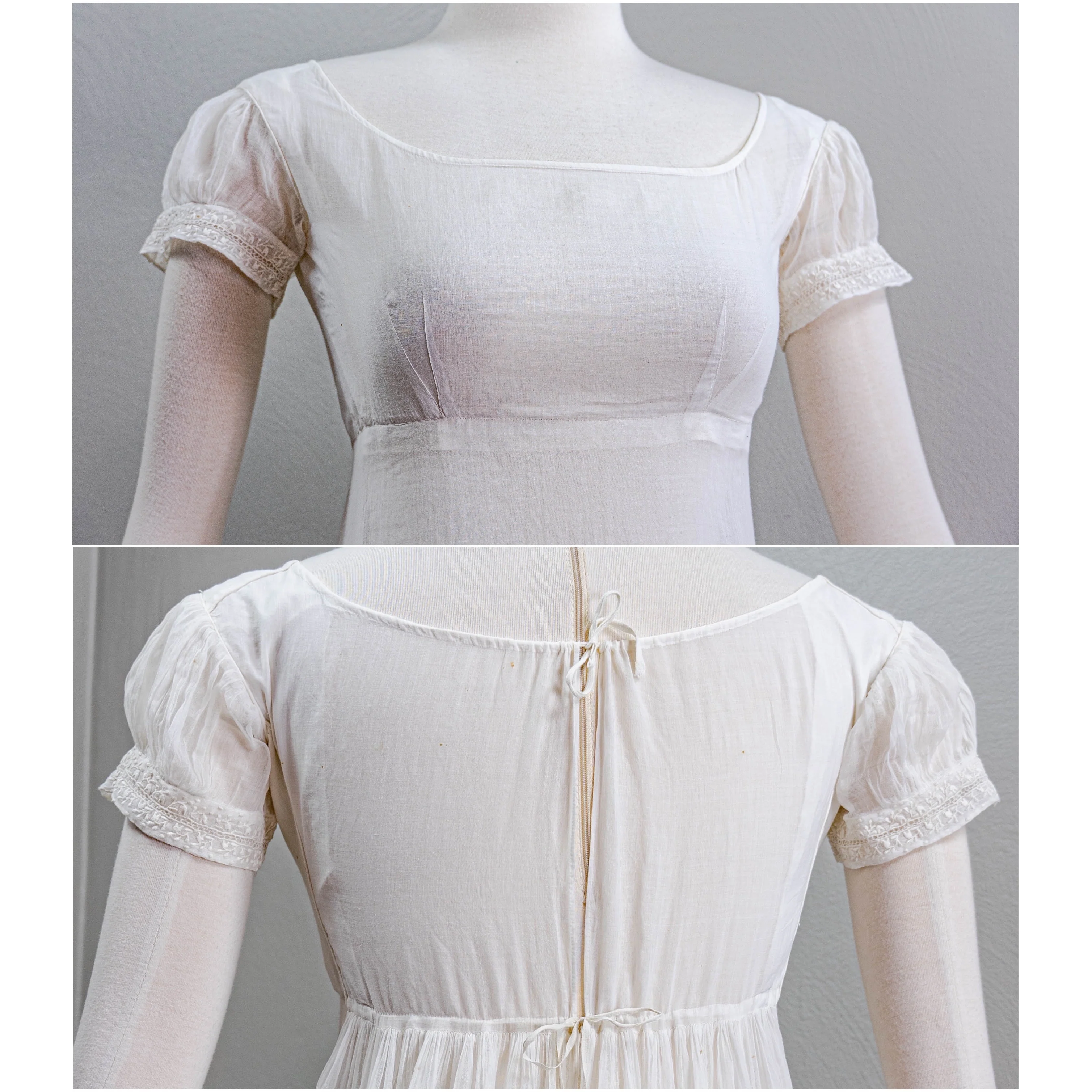 Regency White Cotton Muslin Gown Hand Sewn - Image 5