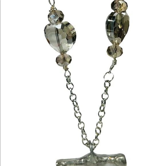 Repurposed Holland Tile Pendant Necklace Handcrafted Soft Solder and Crystal Beads - Image 4