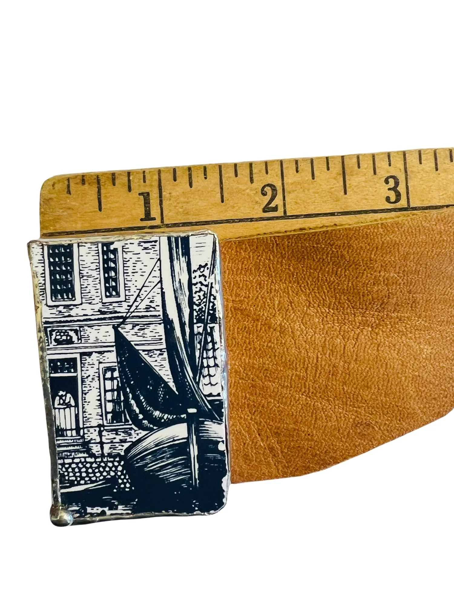 Repurposed Leather Cuff Bracelet with a Vintage Holland Tile Soldered - Image 8