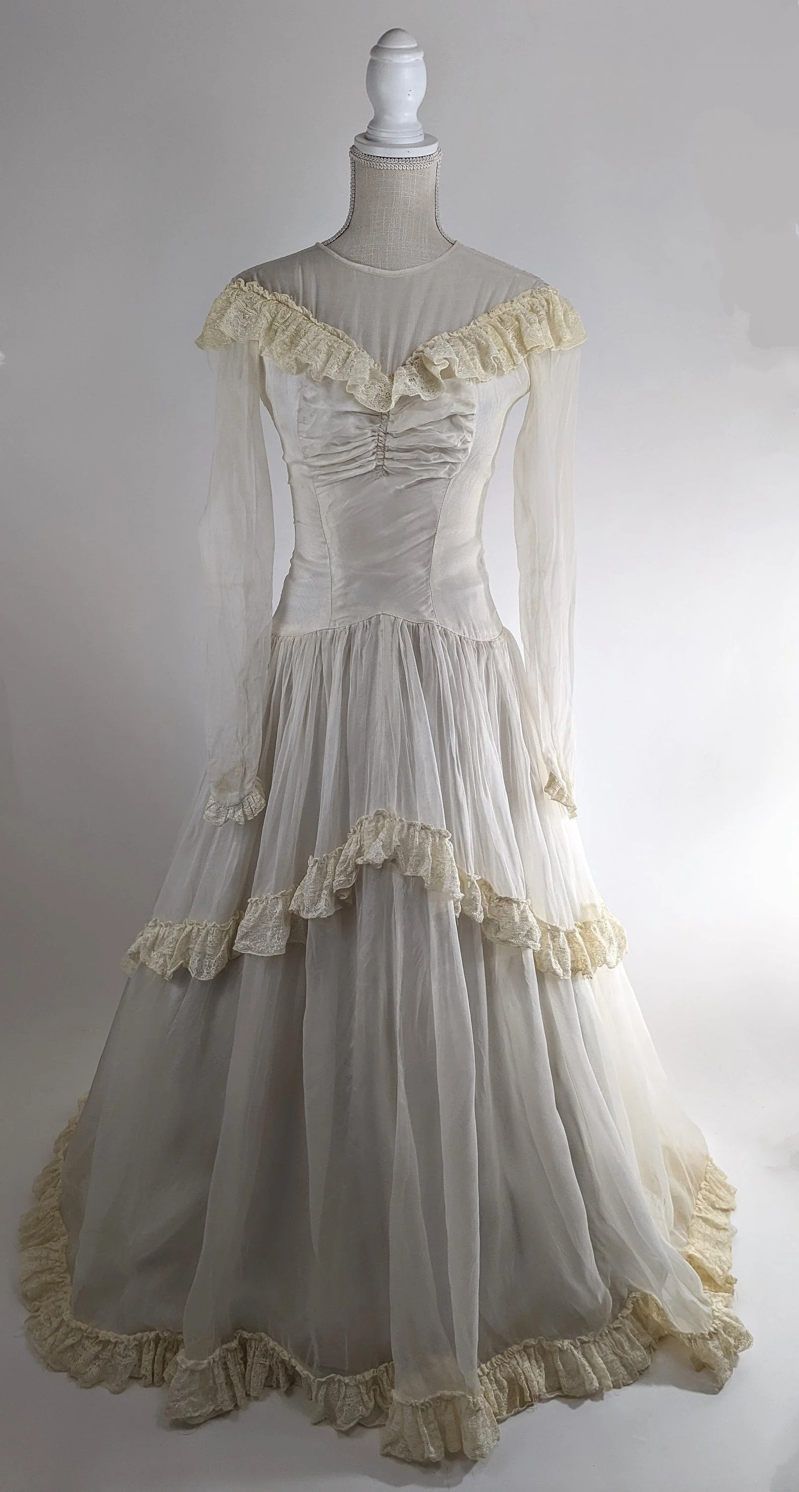 Restored 40s Wwii Parachute Silk Historical Wedding Dress In Warm Candlelight Ivory White - Image 2