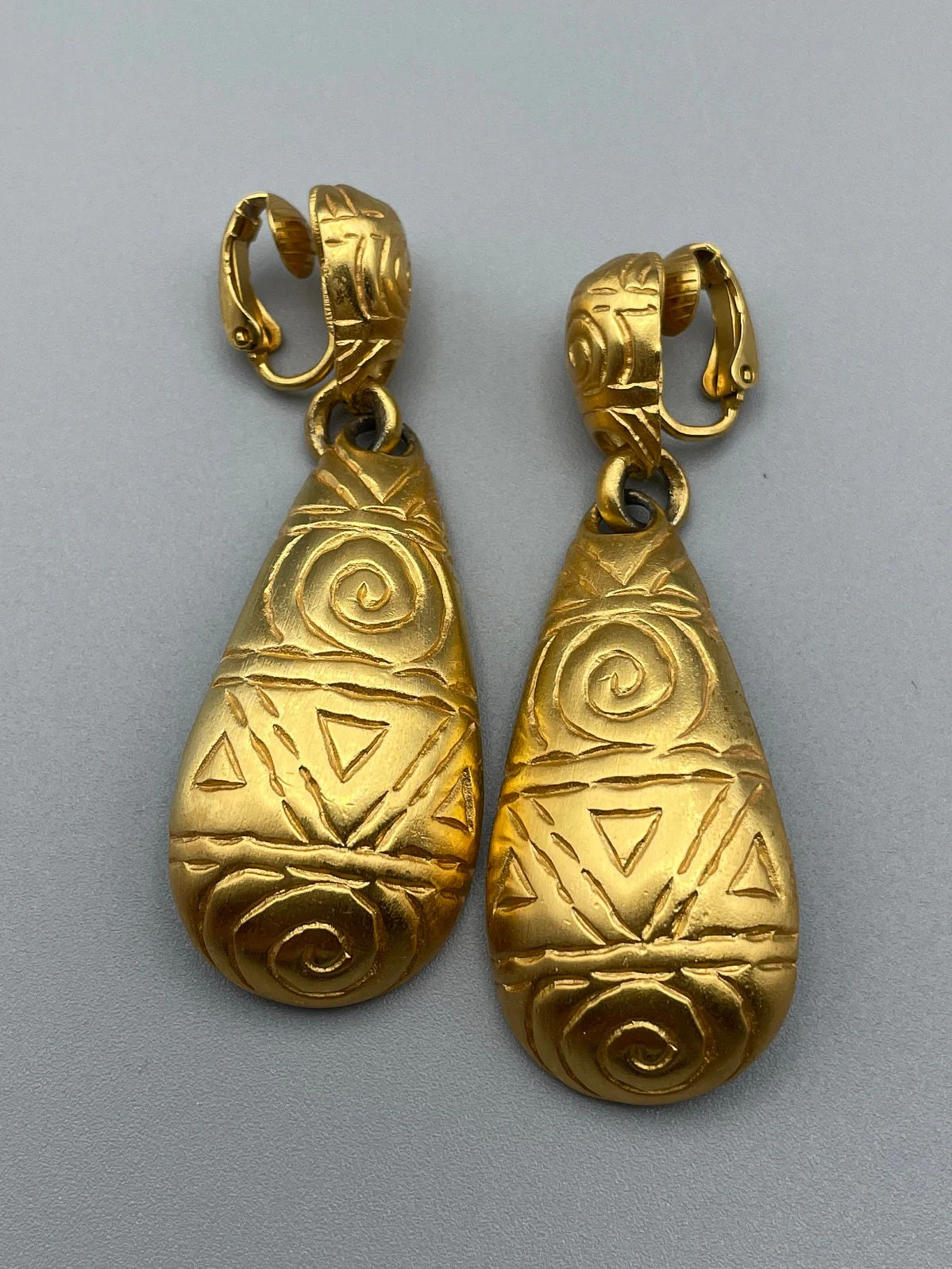 Revival Anne Klein Teardrop Dangle Statement Earrings Byzantine Etruscan Revival Clip-On Earrings by Anne Klein - Image 2