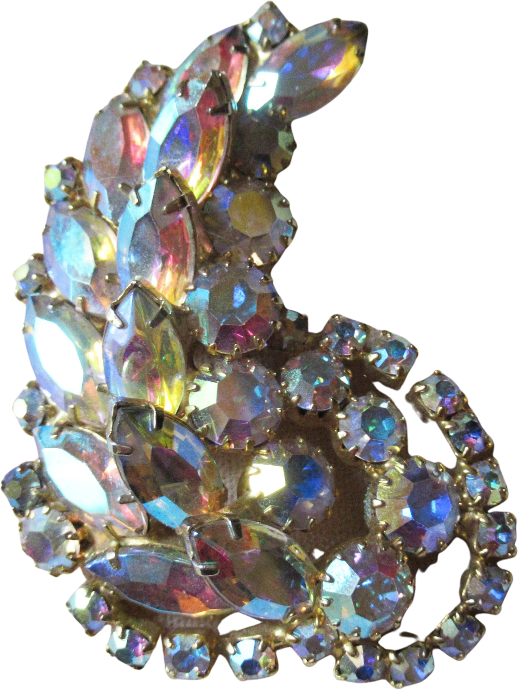 Rhinestone Brooch 3 Dimensional Aurora Borealis Variety of Prongset Rhinestones Vintage