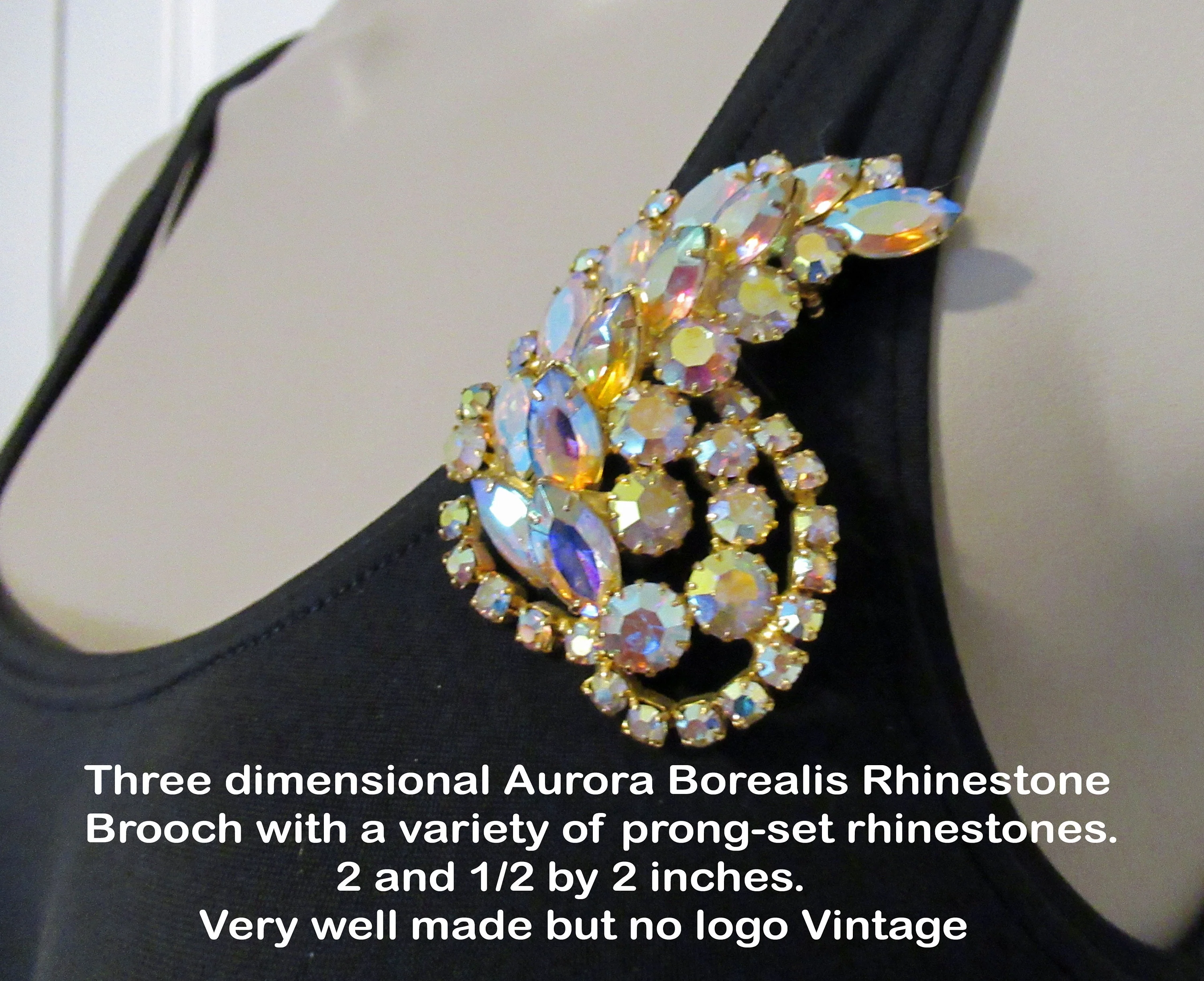 Rhinestone Brooch 3 Dimensional Aurora Borealis Variety of Prongset Rhinestones Vintage - Image 3