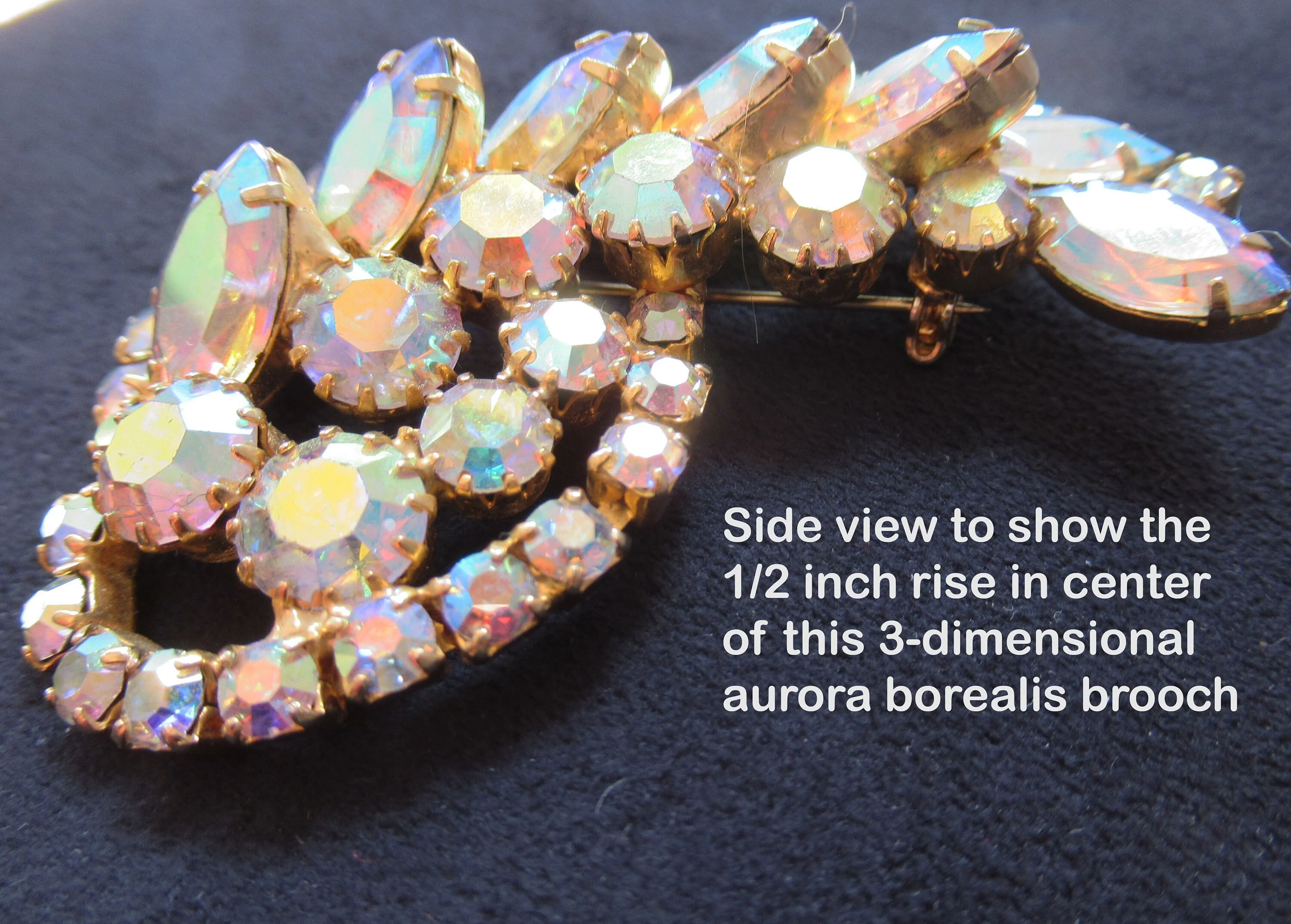 Rhinestone Brooch 3 Dimensional Aurora Borealis Variety of Prongset Rhinestones Vintage - Image 4