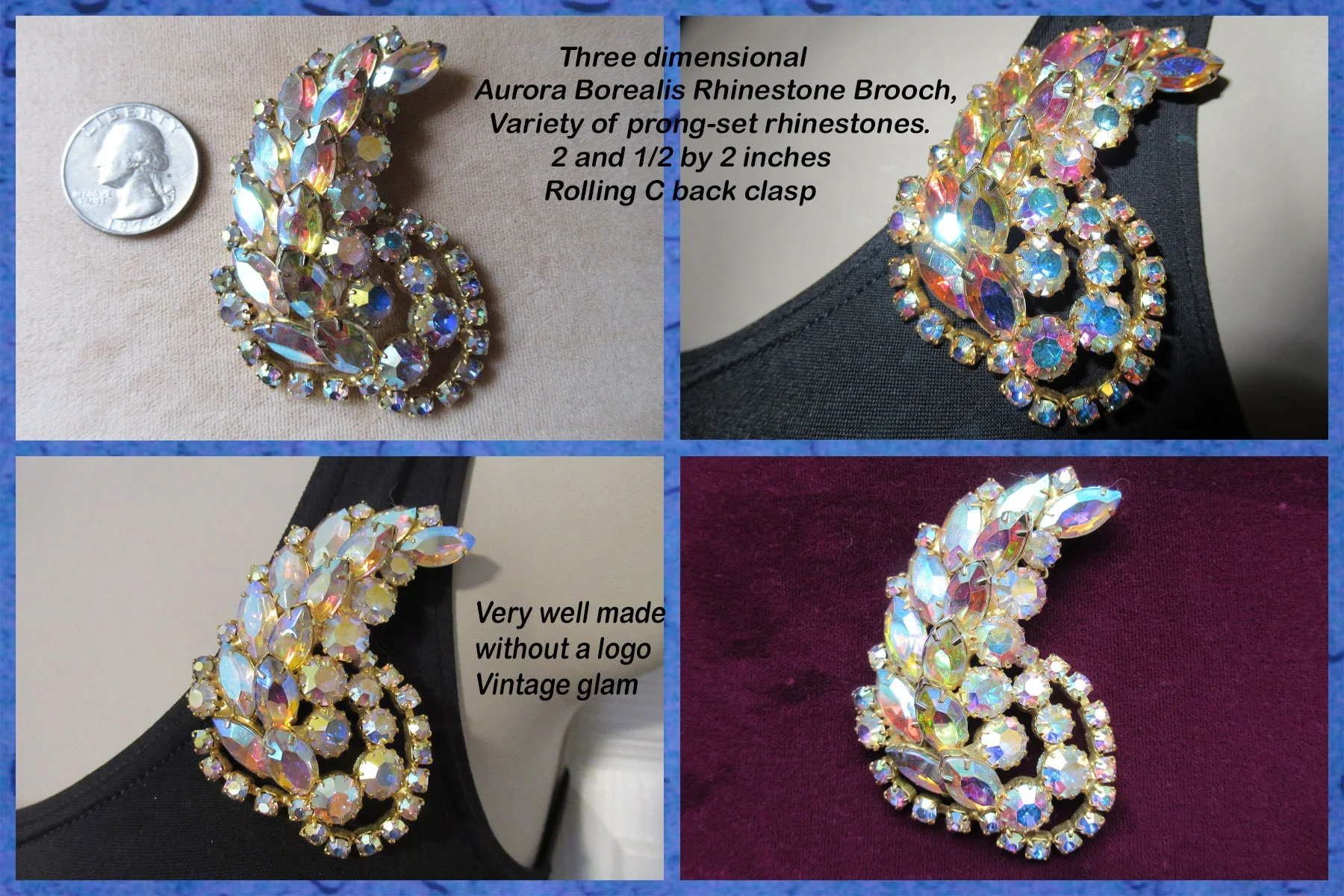 Rhinestone Brooch 3 Dimensional Aurora Borealis Variety of Prongset Rhinestones Vintage - Image 7