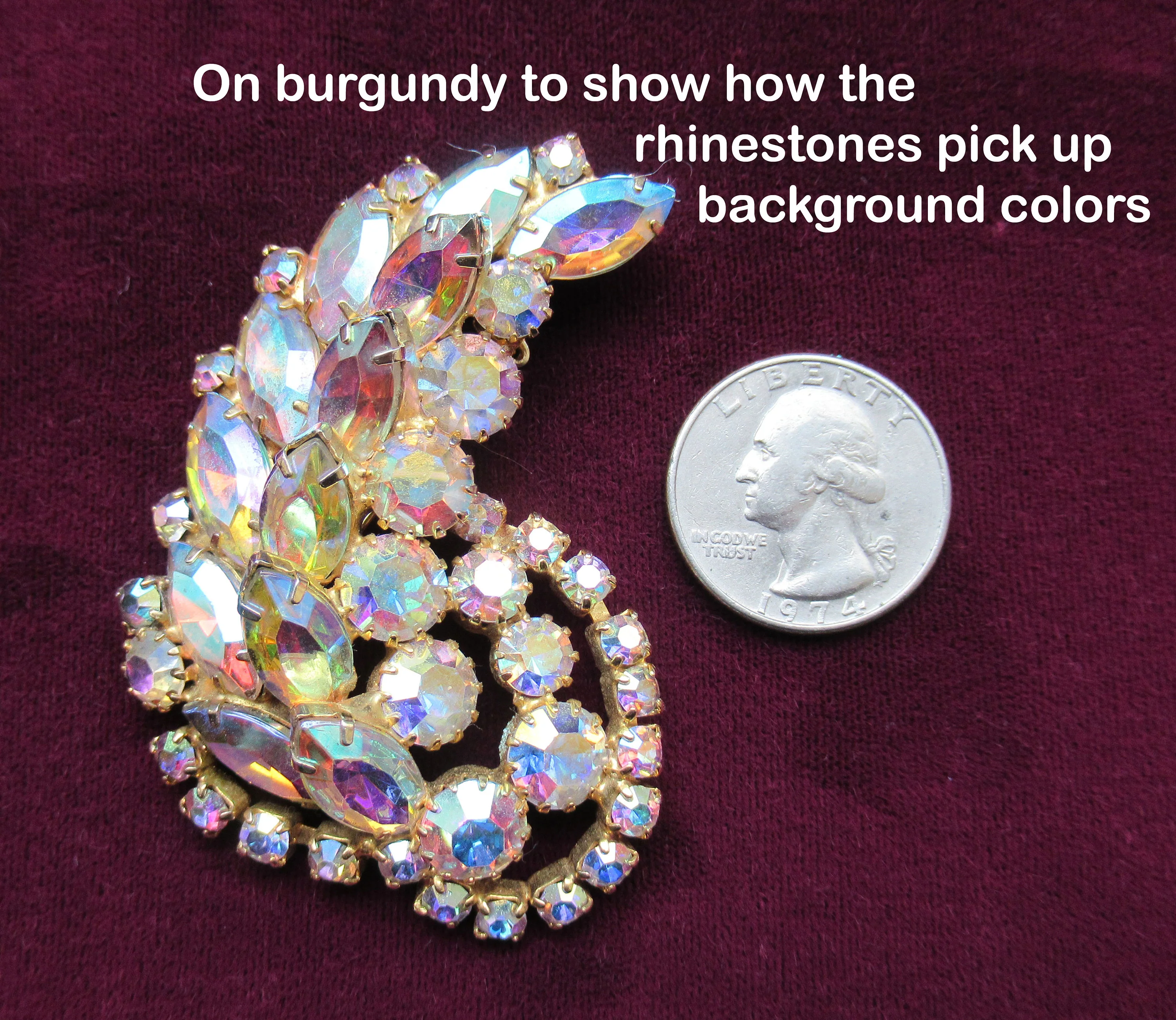 Rhinestone Brooch 3 Dimensional Aurora Borealis Variety of Prongset Rhinestones Vintage - Image 8