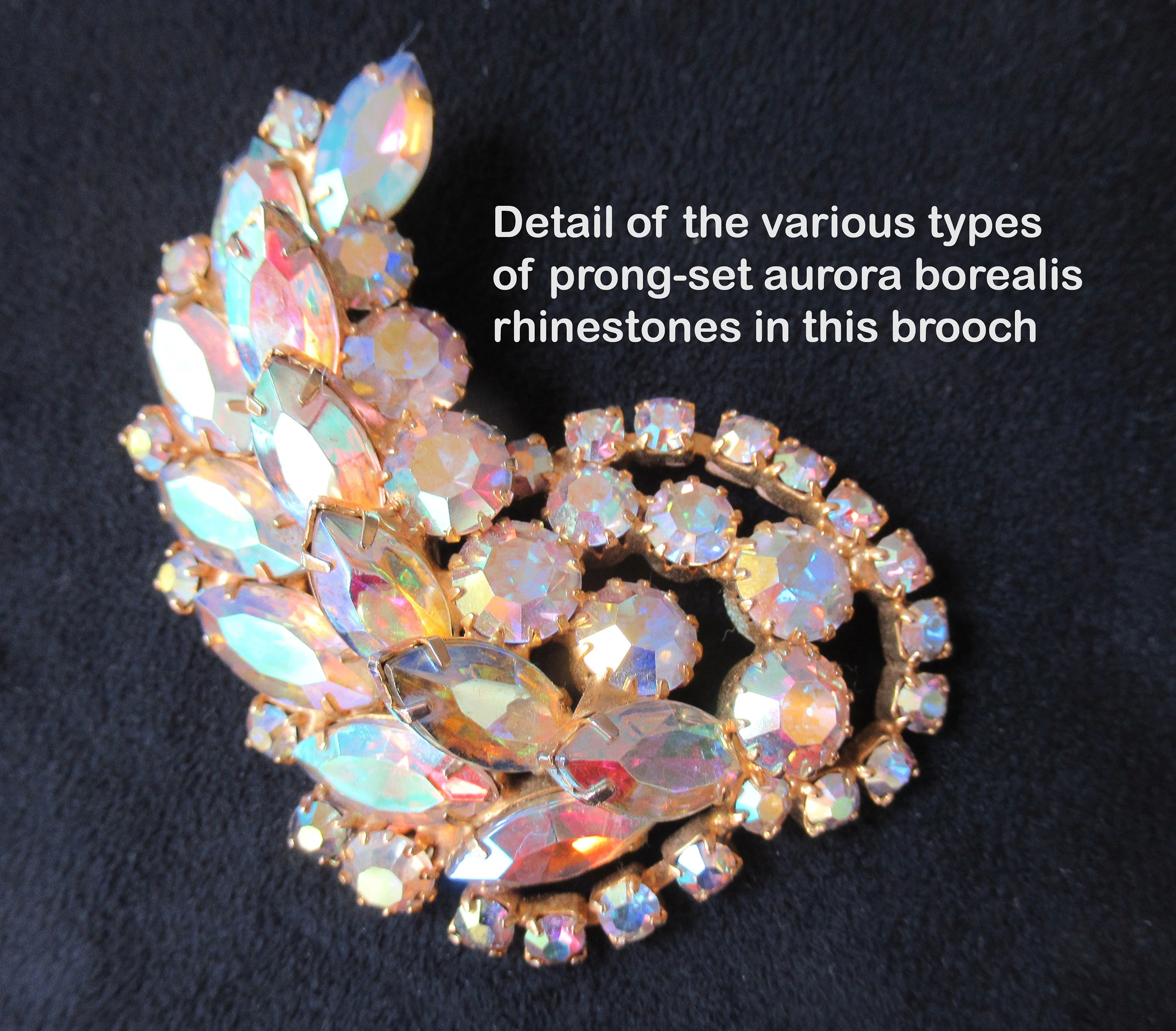 Rhinestone Brooch 3 Dimensional Aurora Borealis Variety of Prongset Rhinestones Vintage - Image 9