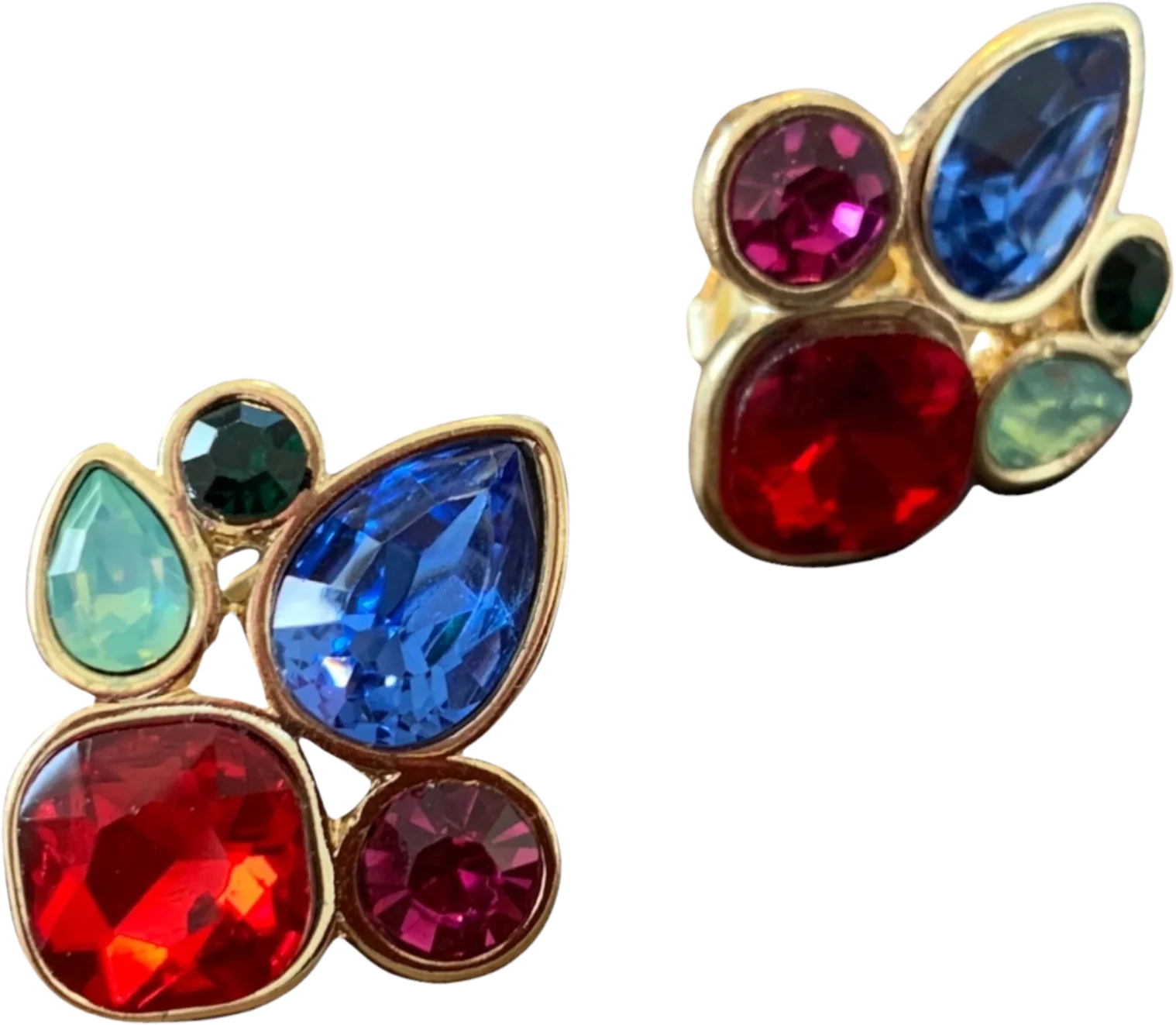 Rhinestone Cluster Gold Tone Clip On Earrings