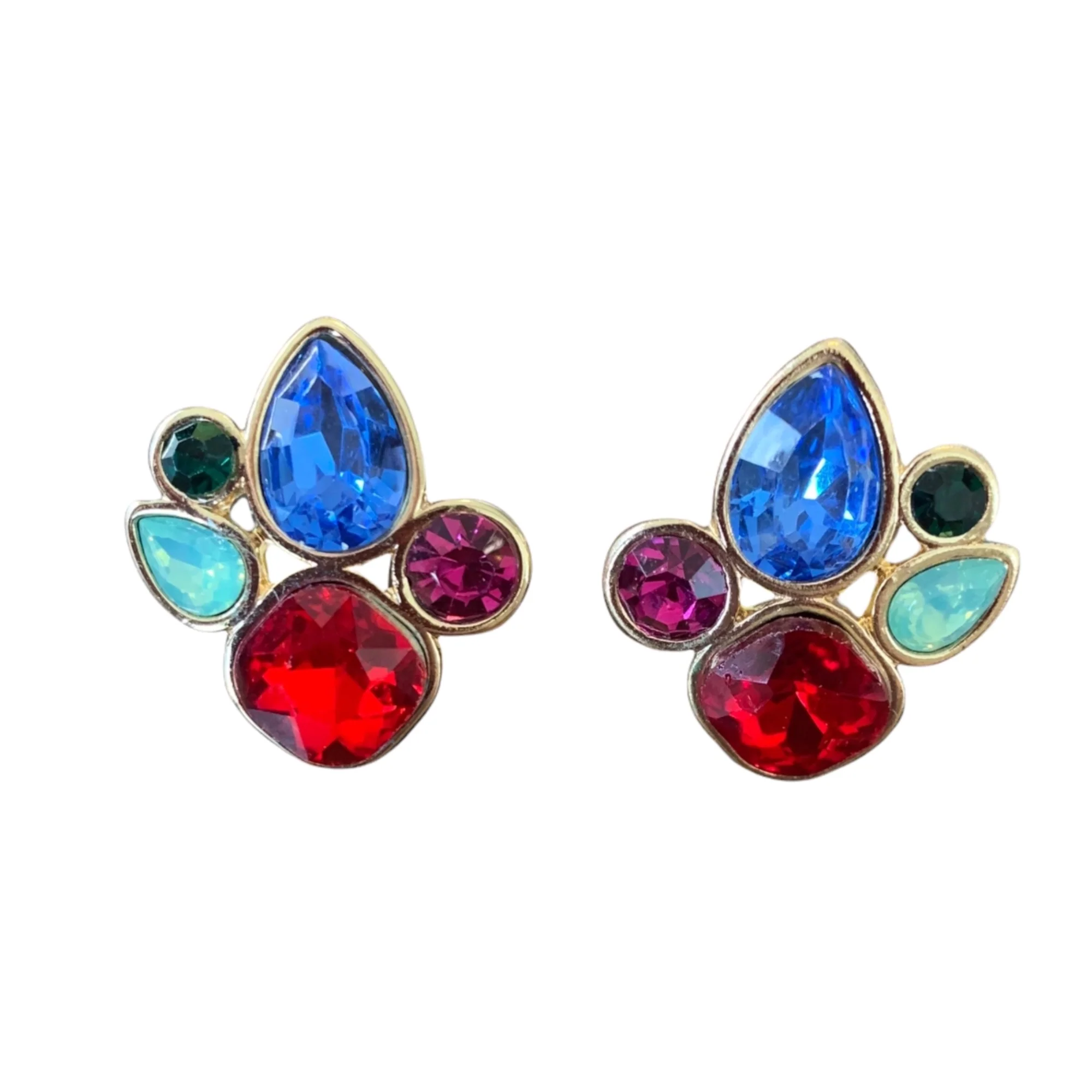 Rhinestone Cluster Gold Tone Clip On Earrings - Image 3