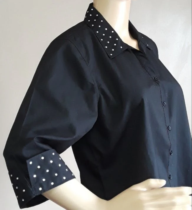Rhinestones Collar and Cuff Detail Blouse by R&B Collection - Image 3