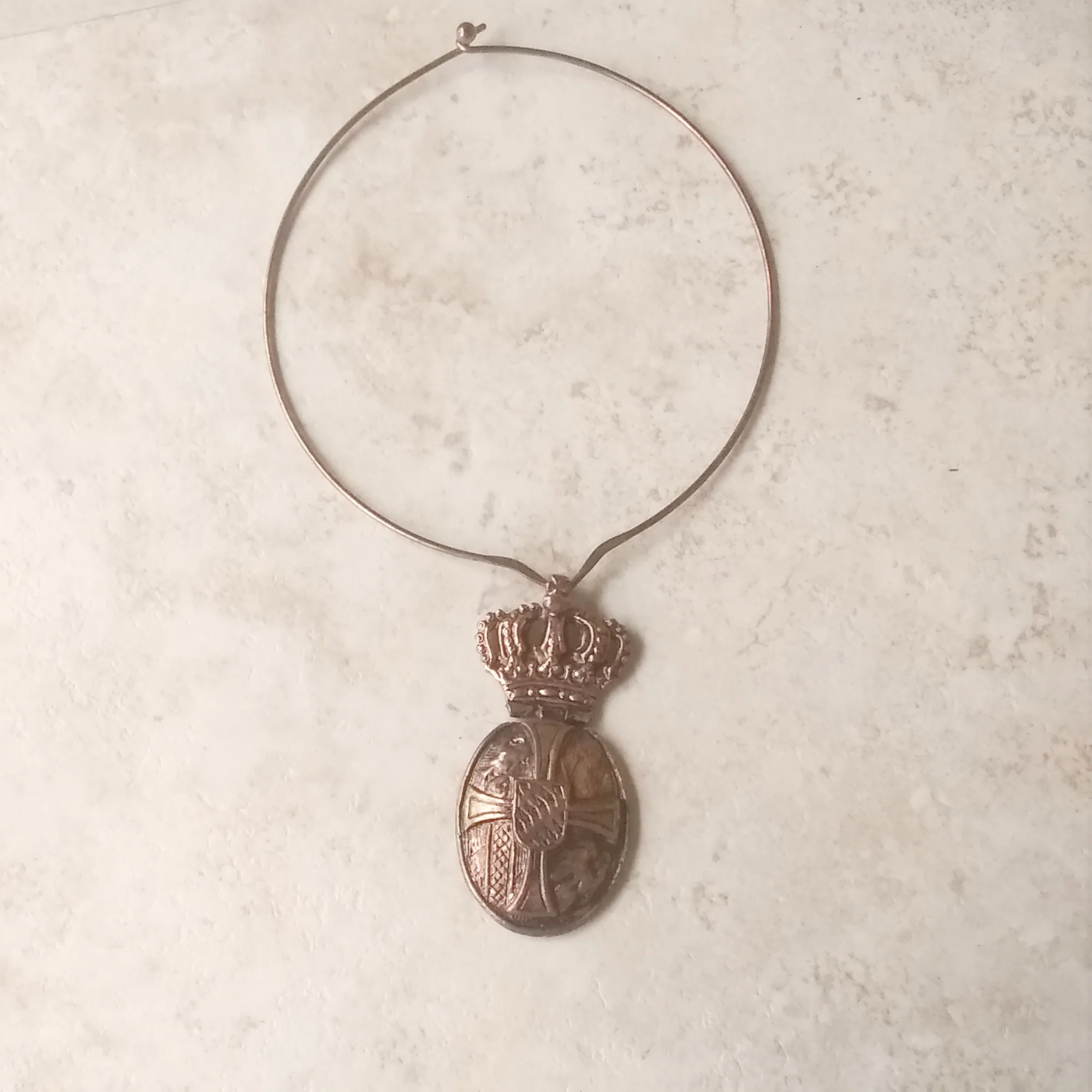 Necklace Rigid Copper Collar Crown Pendant By Accessocraft Nyc - Image 3