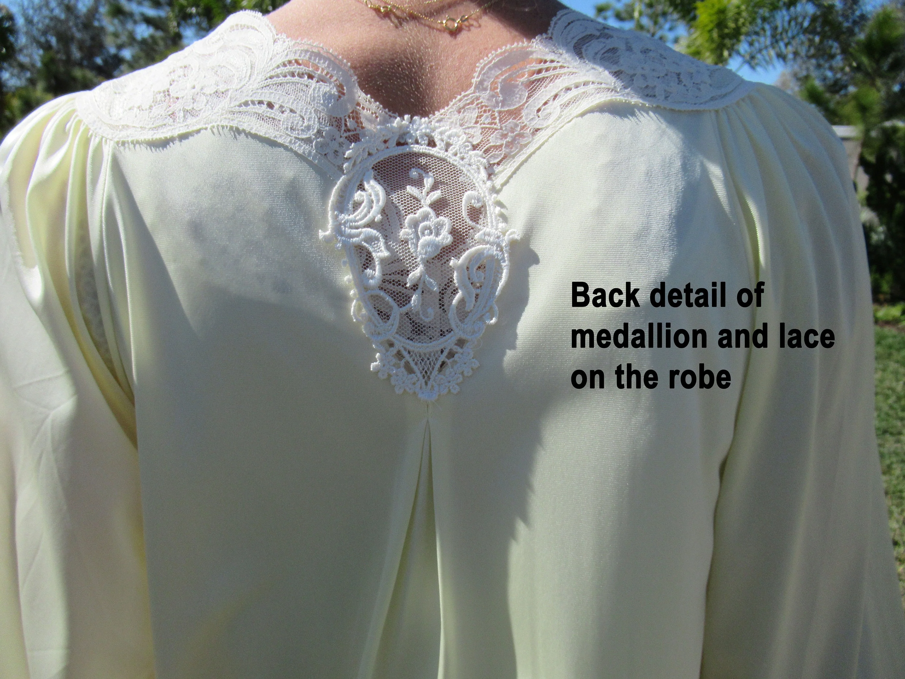 Robe and Nightgown Set Shadowline Pastel Yellow Full Length Both W Sheer Low Cut White Lace Original 1987 Paper Tag by Shadowline - Image 11