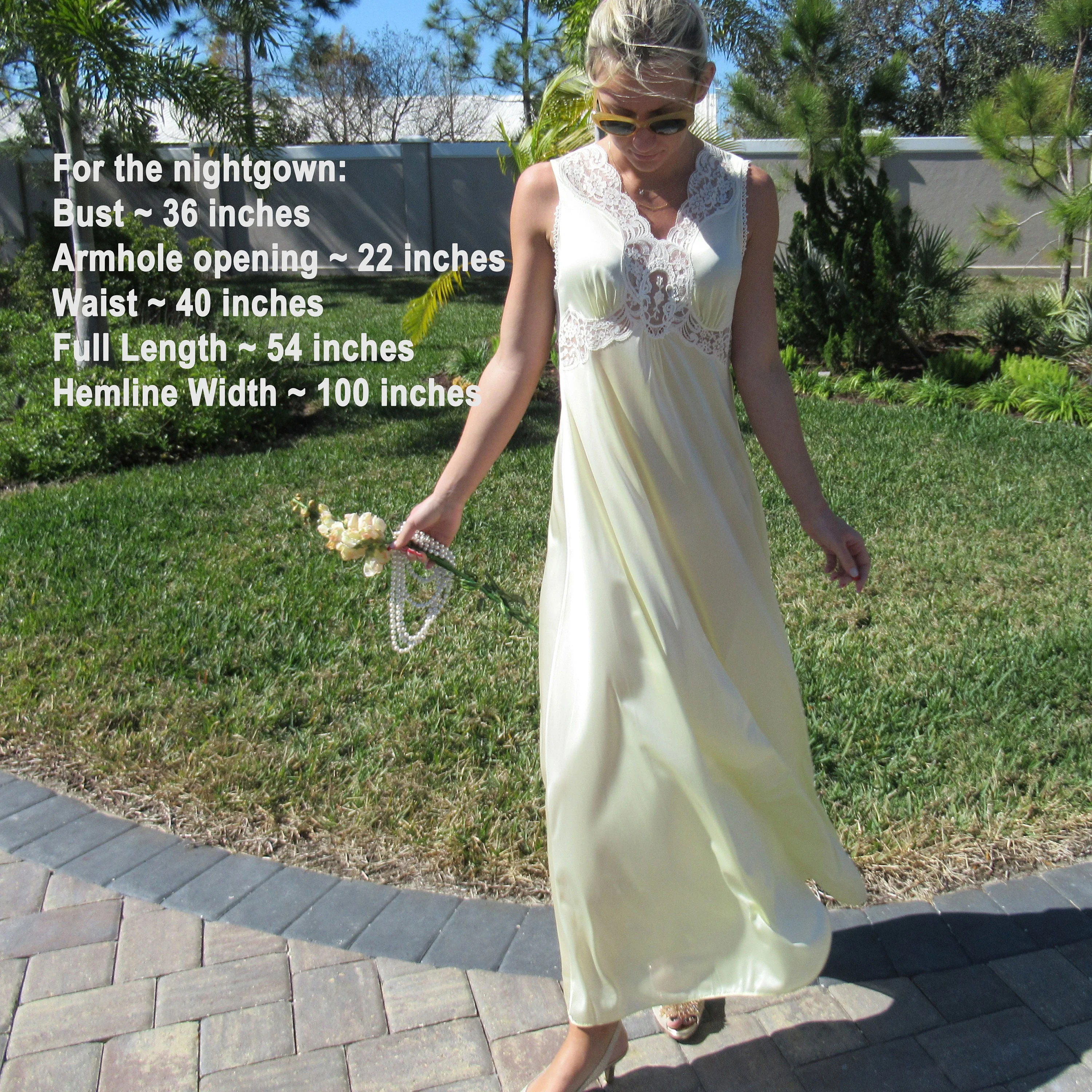 Robe and Nightgown Set Shadowline Pastel Yellow Full Length Both W Sheer Low Cut White Lace Original 1987 Paper Tag by Shadowline - Image 4