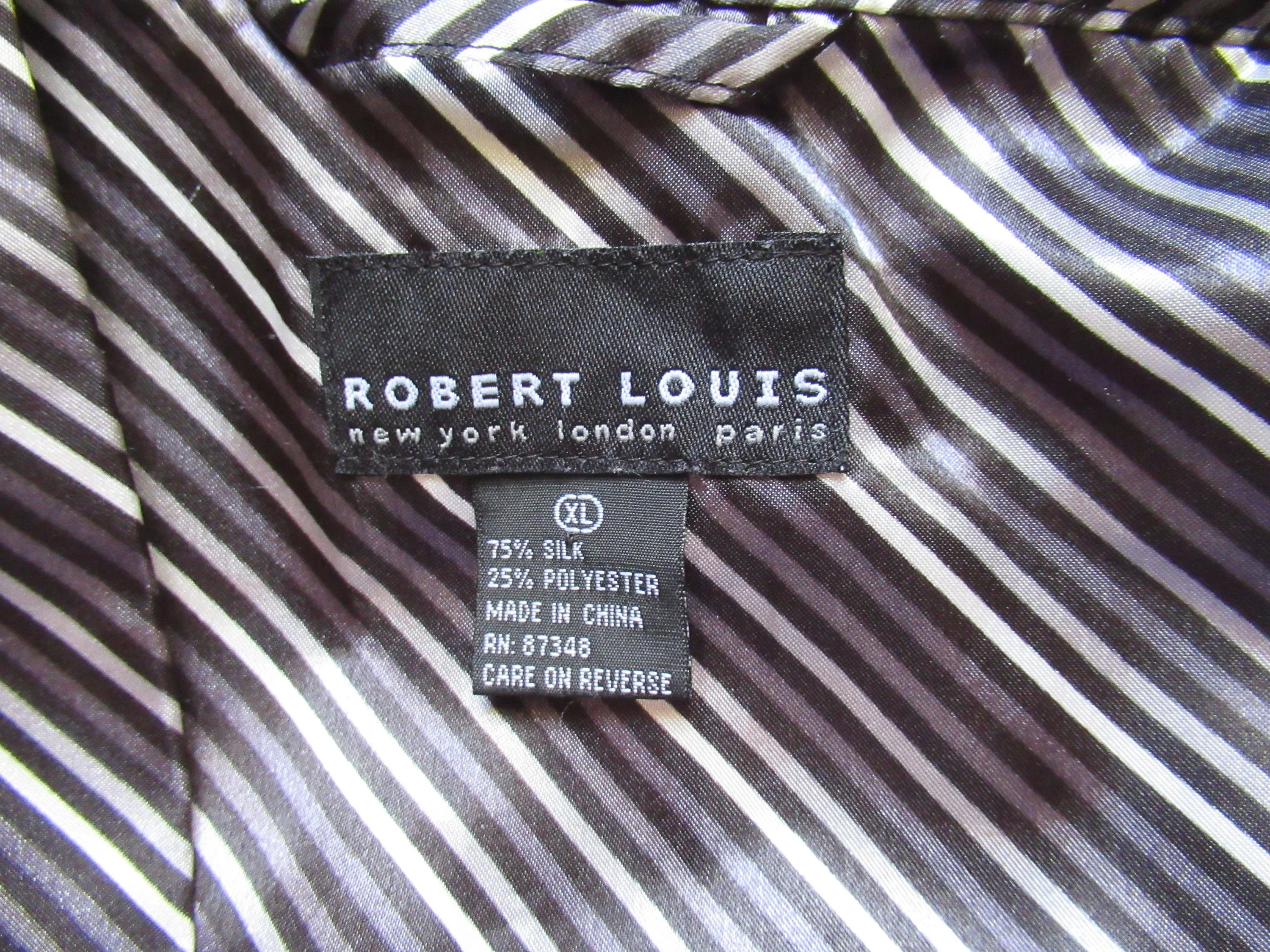 Robert Lewis Unisex Robe Plus Self Belt Silk Polyester Fabric Black Gray White Diagonal Stripe Full Length by Robert Lewis - Image 9