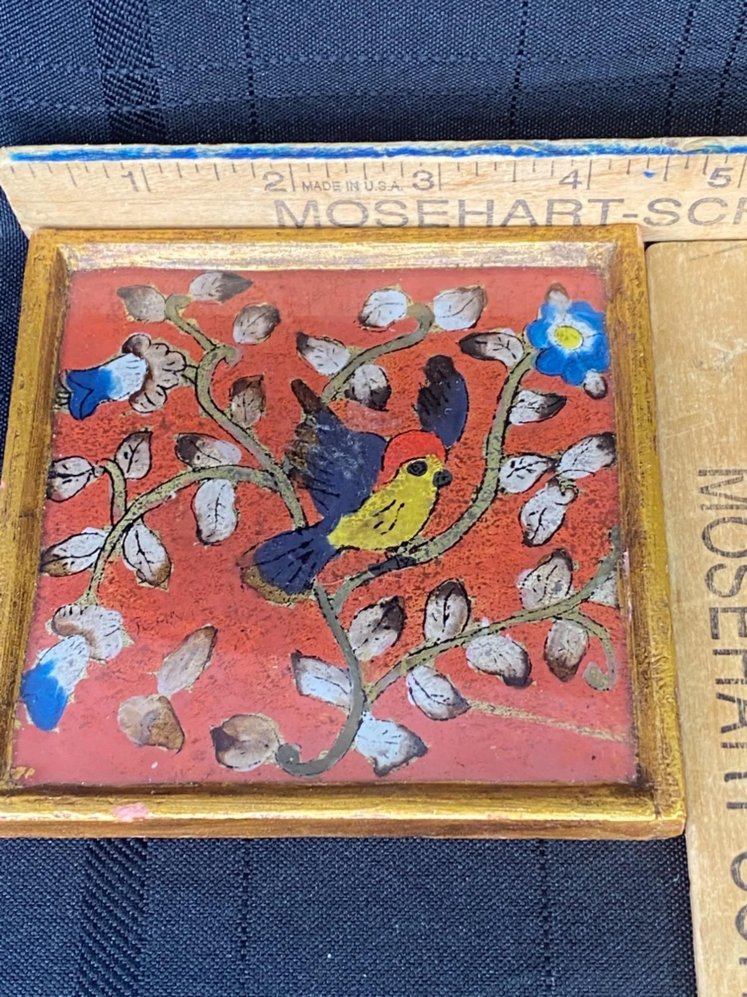 Robert M. Weiss Hand Made India Reverse Painting Coaster Bird In Trees by Robert M. Weiss - Image 3