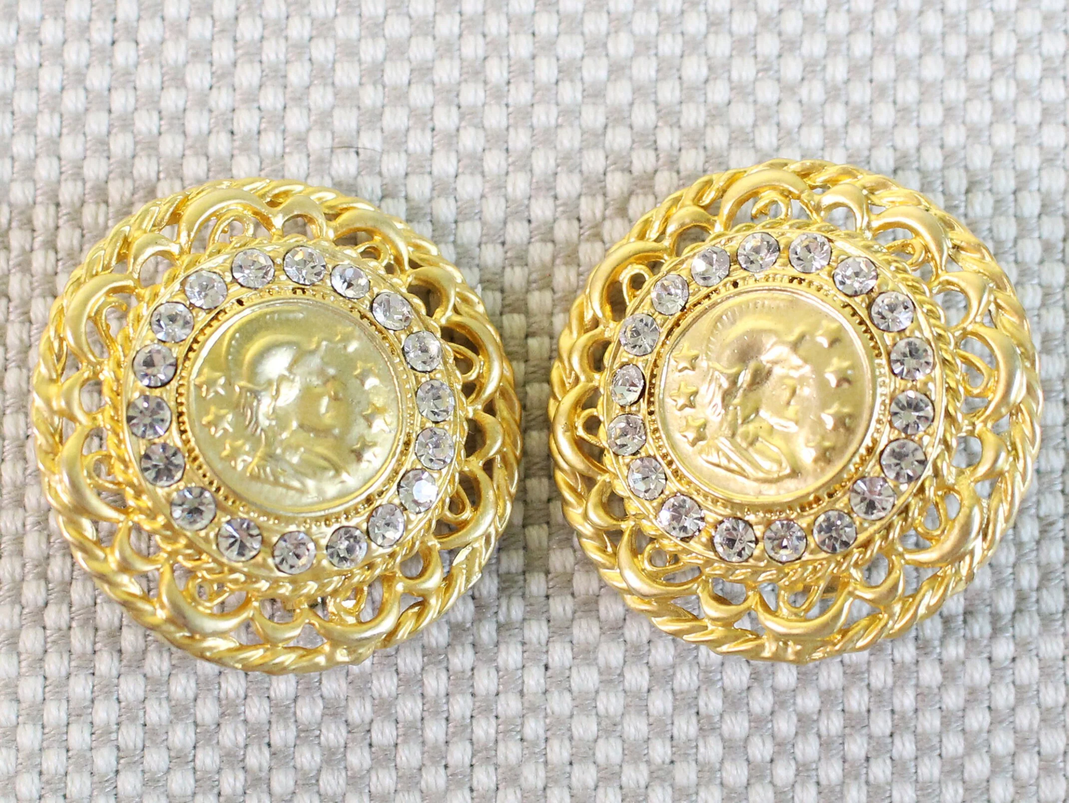Roman Coin Statement Earrings Ancient Coin Jewelry Etruscan Revival Jewelry Vintage Clip On Earrings - Image 2