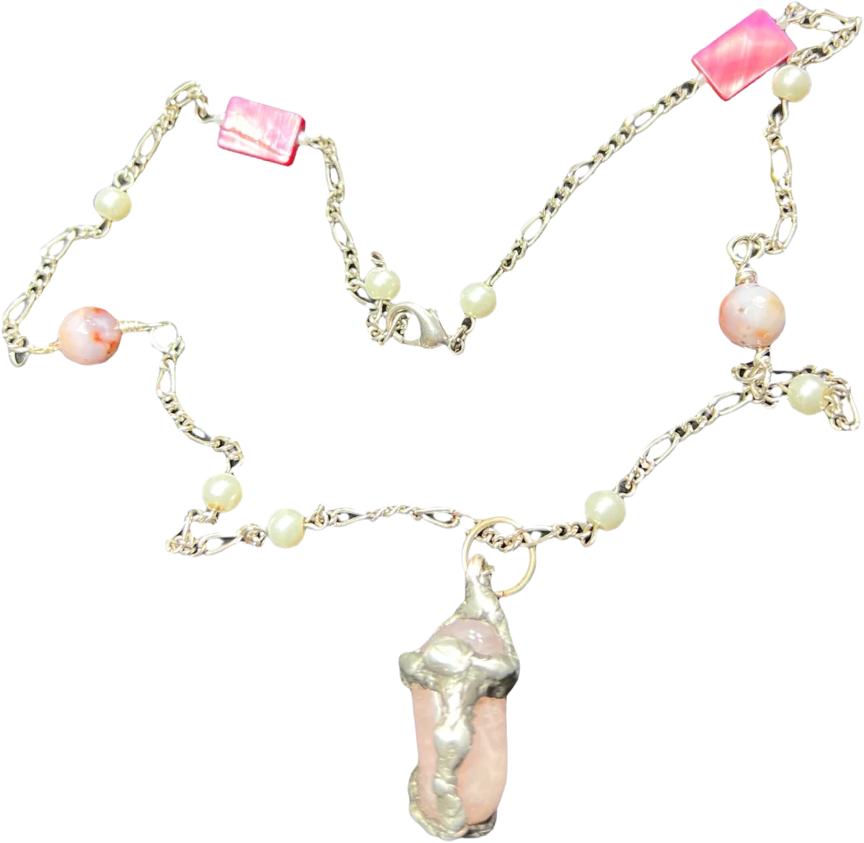 Rose Quartz Crucifix Rosary Hand Crafted with Tiffany Solder &amp; Agate Stones