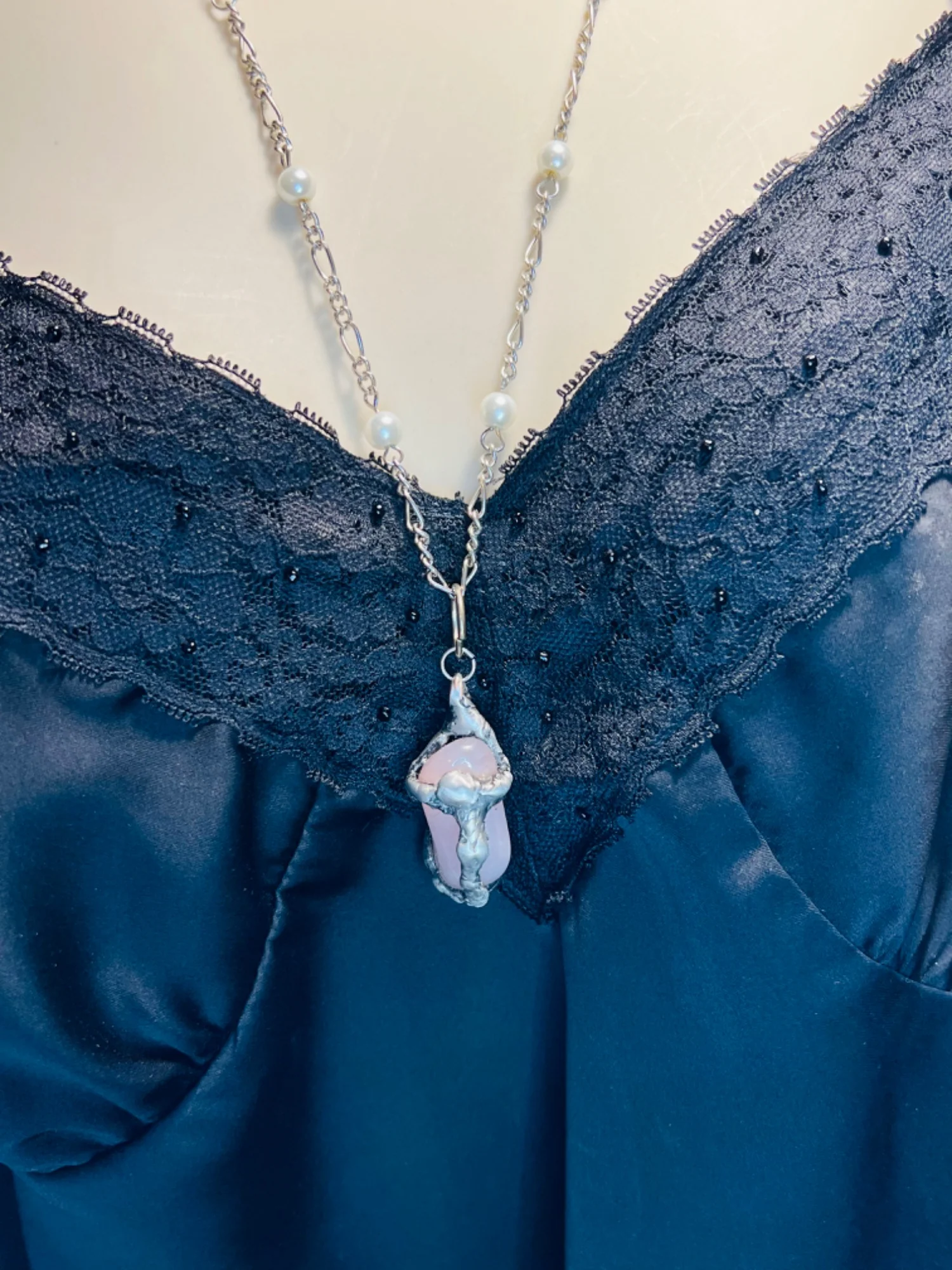 Rose Quartz Crucifix Rosary Hand Crafted with Tiffany Solder &amp; Agate Stones - Image 4