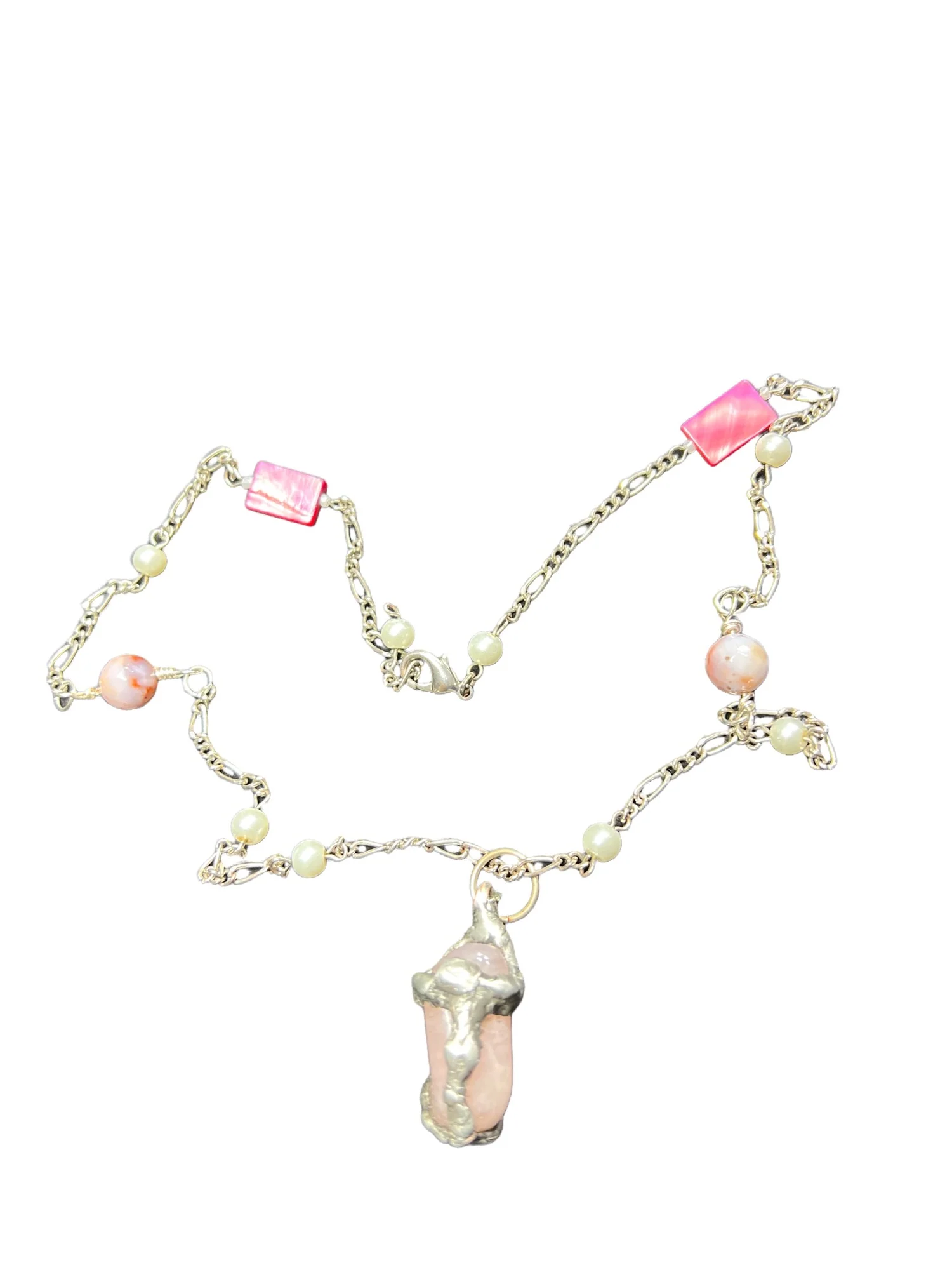Rose Quartz Crucifix Rosary Hand Crafted with Tiffany Solder &amp; Agate Stones - Image 7