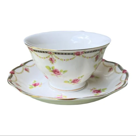 Rose Teacup and Saucer Set of Two Beautiful Roses Bone China Tea Set by Grace - Image 10