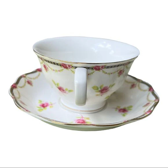 Rose Teacup and Saucer Set of Two Beautiful Roses Bone China Tea Set by Grace - Image 11