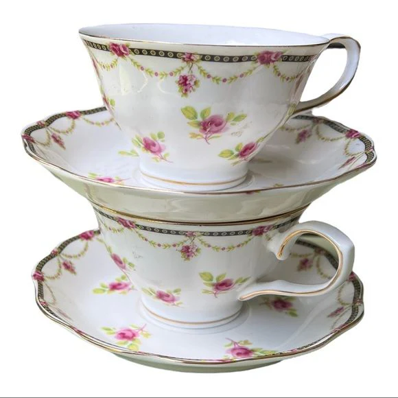 Rose Teacup and Saucer Set of Two Beautiful Roses Bone China Tea Set by Grace - Image 5