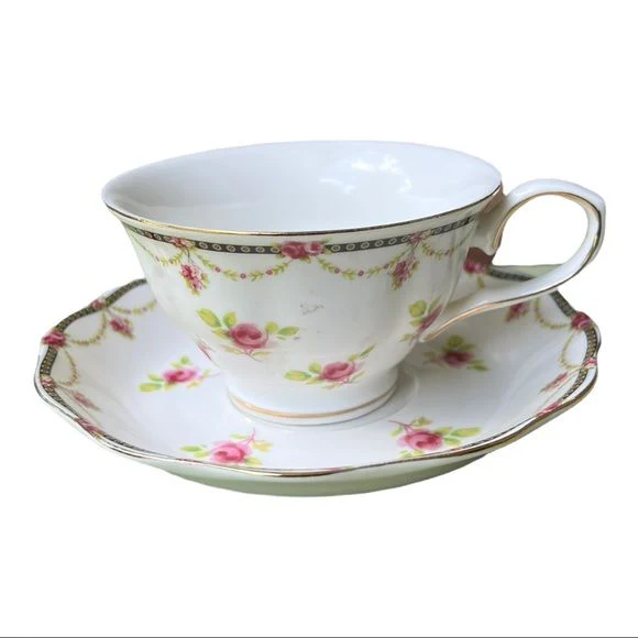 Rose Teacup and Saucer Set of Two Beautiful Roses Bone China Tea Set by Grace - Image 8
