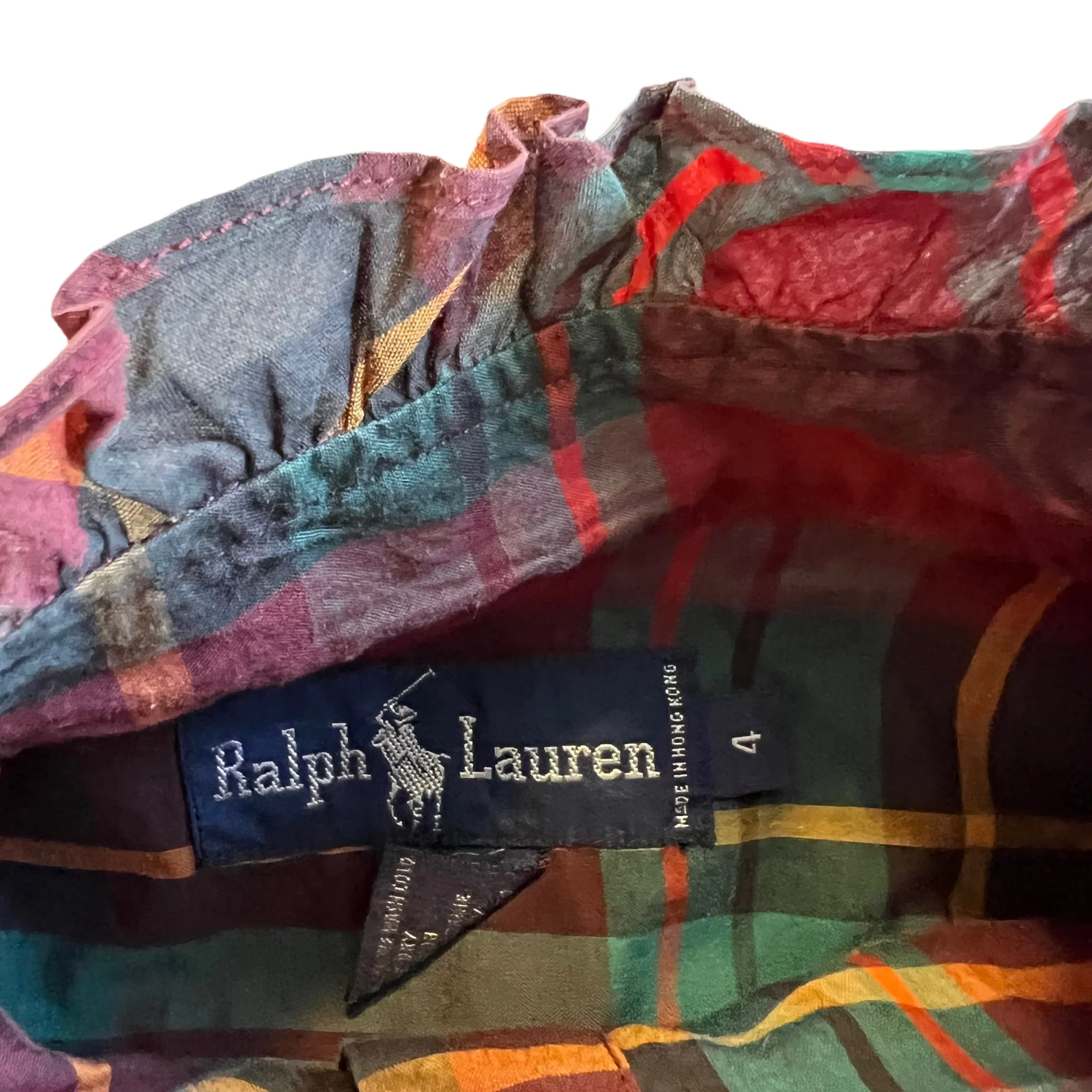 Ruffle Mock Neck Plaid Blouse By Ralph Lauren - Image 5