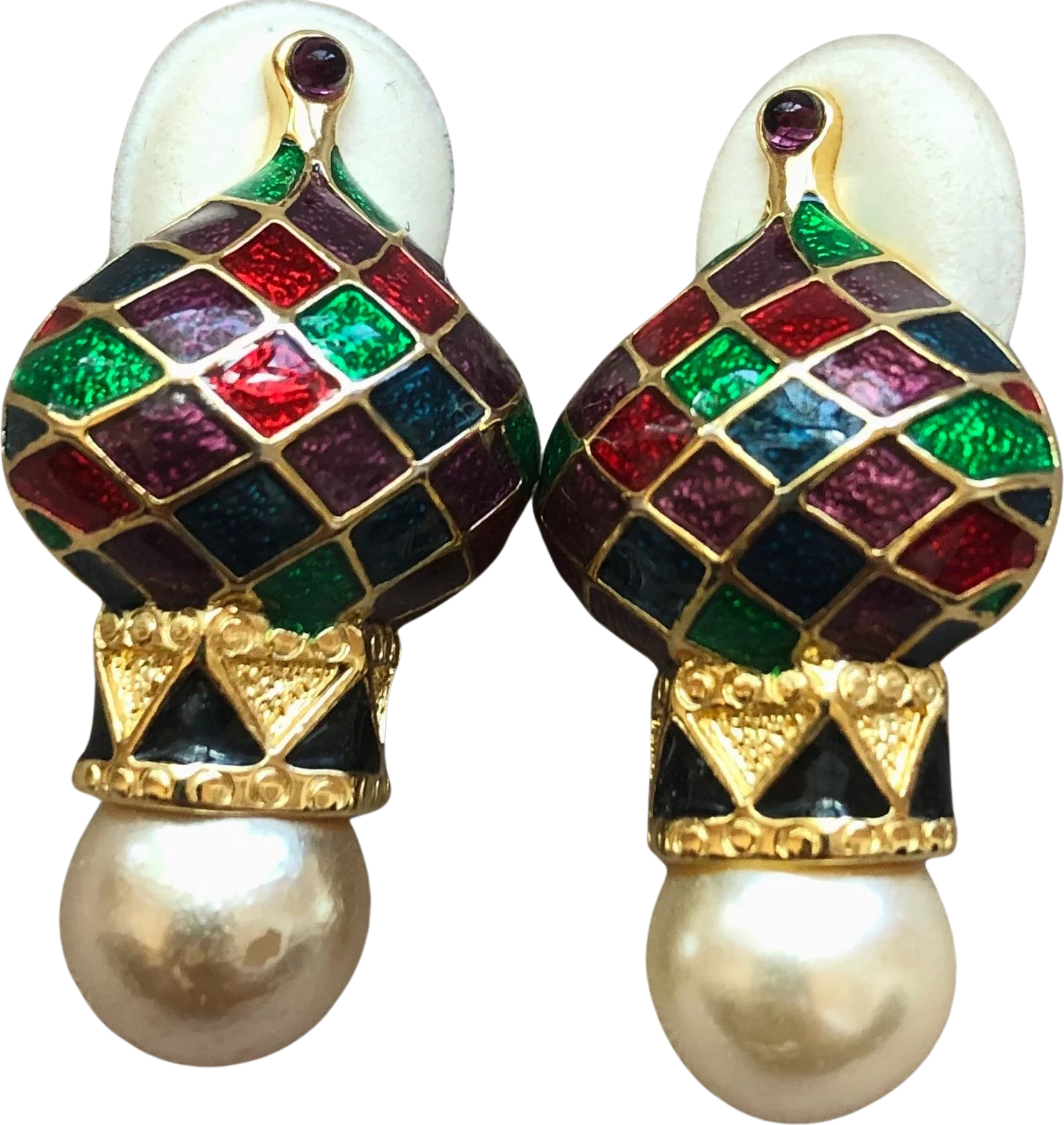 Russian Cathedral Enamel Clip On Statement Earrings by Joan Rivers