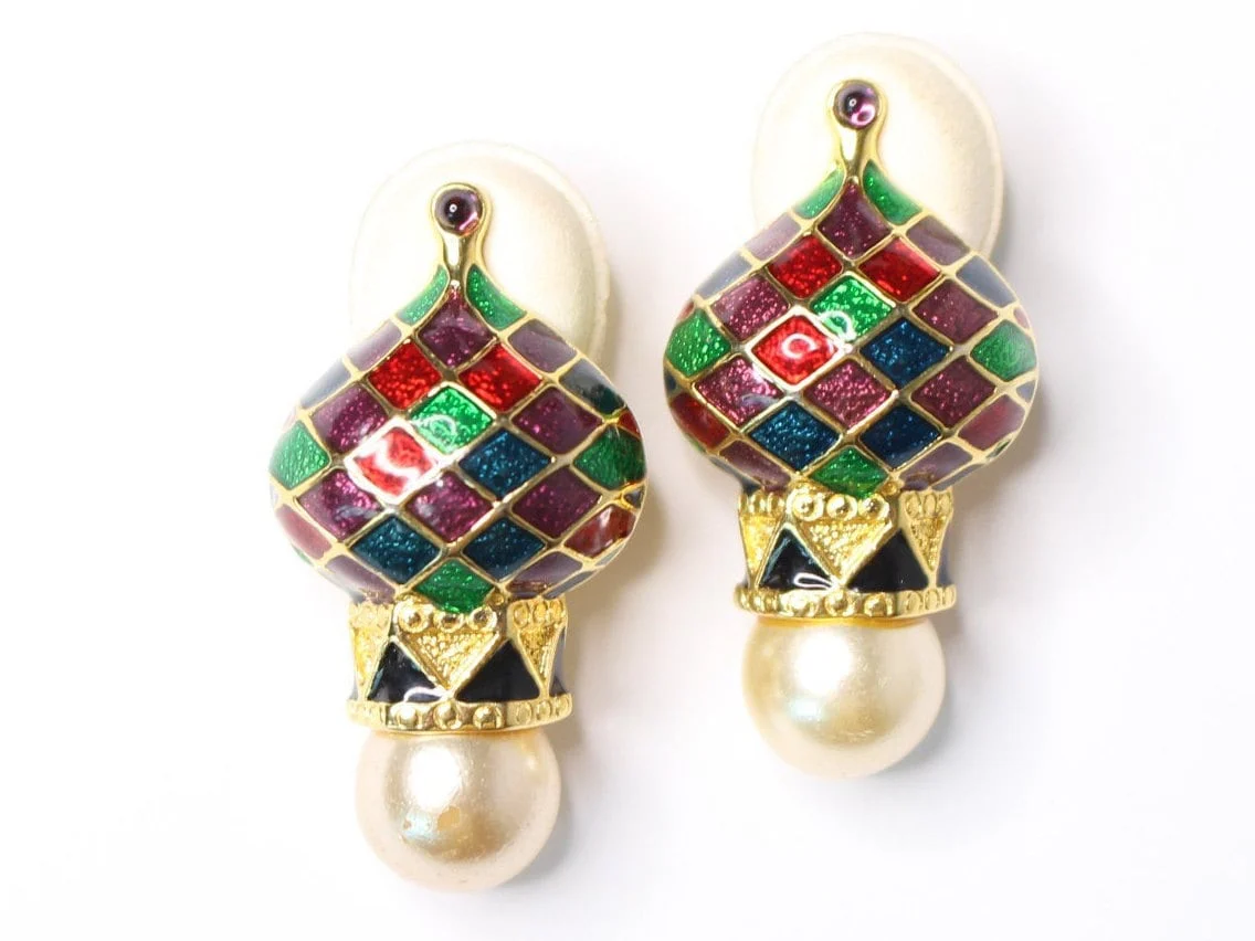 Russian Cathedral Enamel Clip On Statement Earrings by Joan Rivers - Image 2