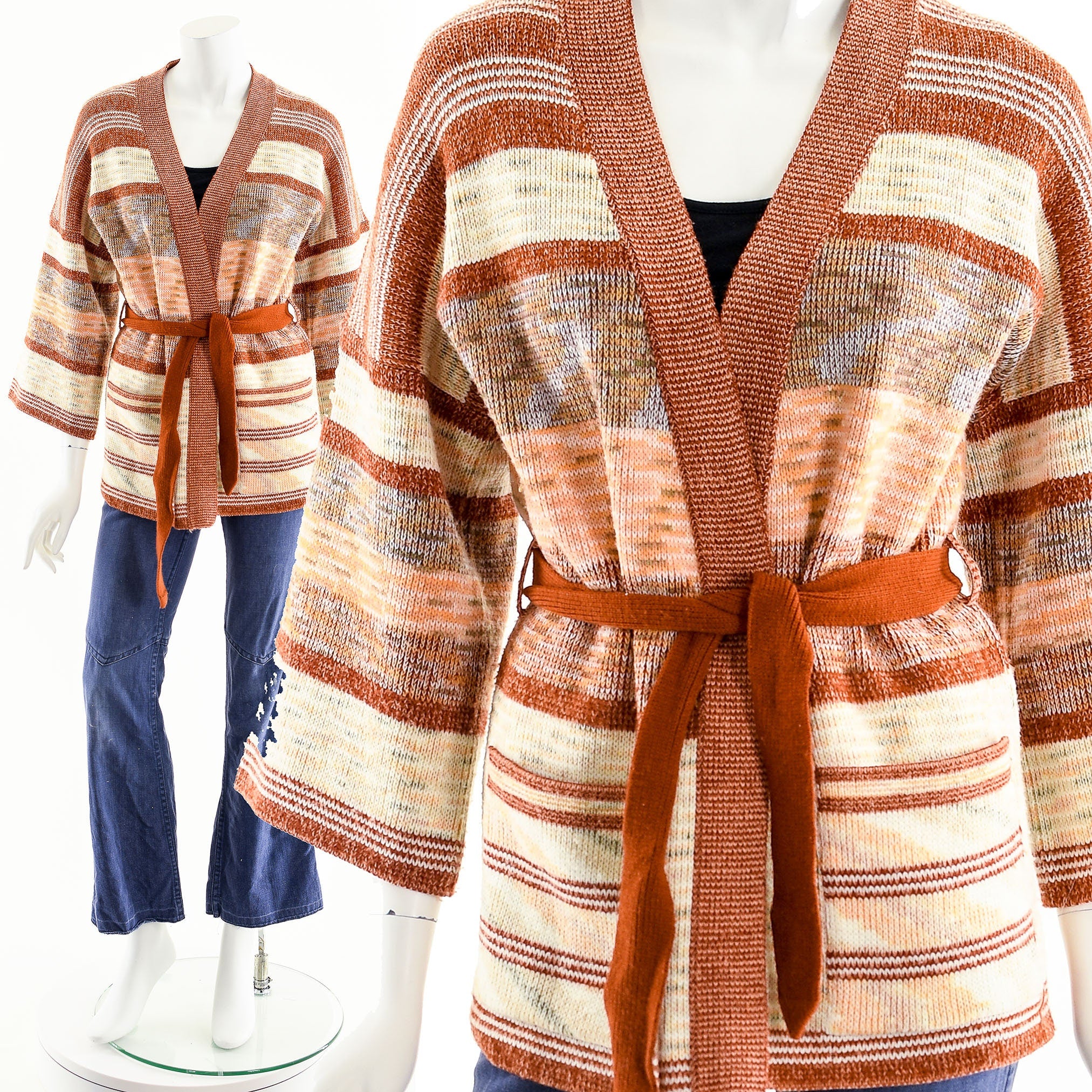 Rust Orange Space Dye Wrap Cardigan Robe by Fully Fashioned - Image 3