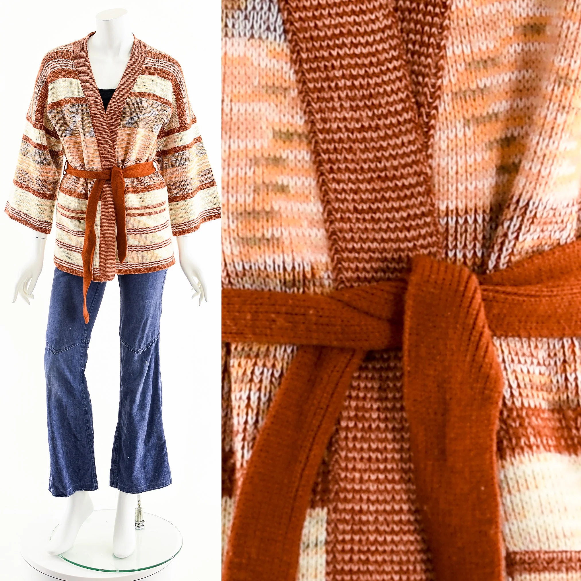 Rust Orange Space Dye Wrap Cardigan Robe by Fully Fashioned - Image 4